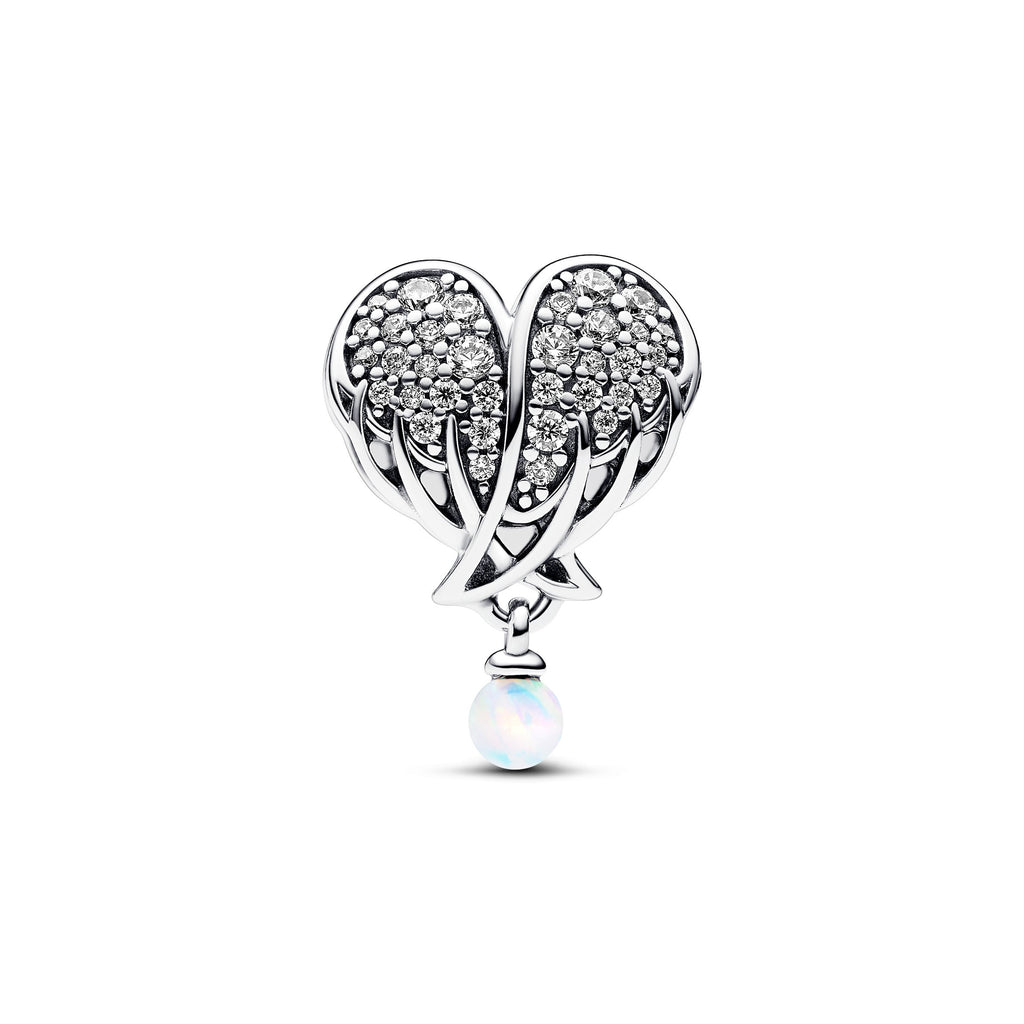 PANDORA Sparkling Angel Wings And Heart Charm Cubic Zirconia Silver Charms Bracelet Charm Jewelry Gift