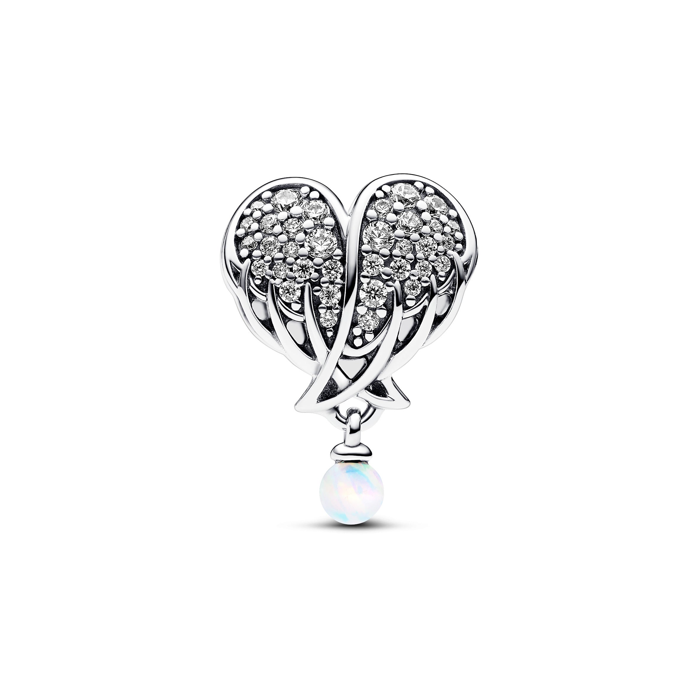 PANDORA Sparkling Angel Wings And Heart Charm Cubic Zirconia Silver Charms Bracelet Charm Jewelry Gift
