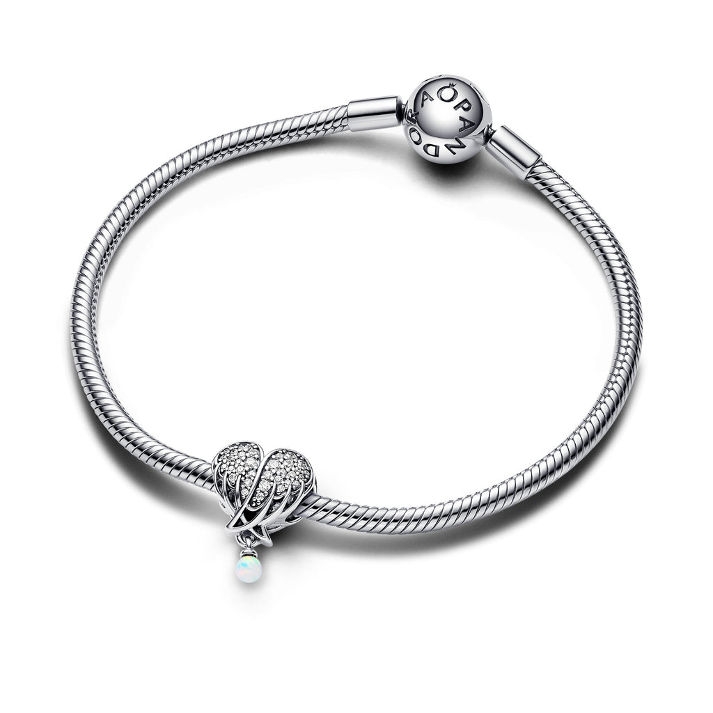 PANDORA Sparkling Angel Wings And Heart Charm Cubic Zirconia Silver Charms Bracelet Charm Jewelry Gift