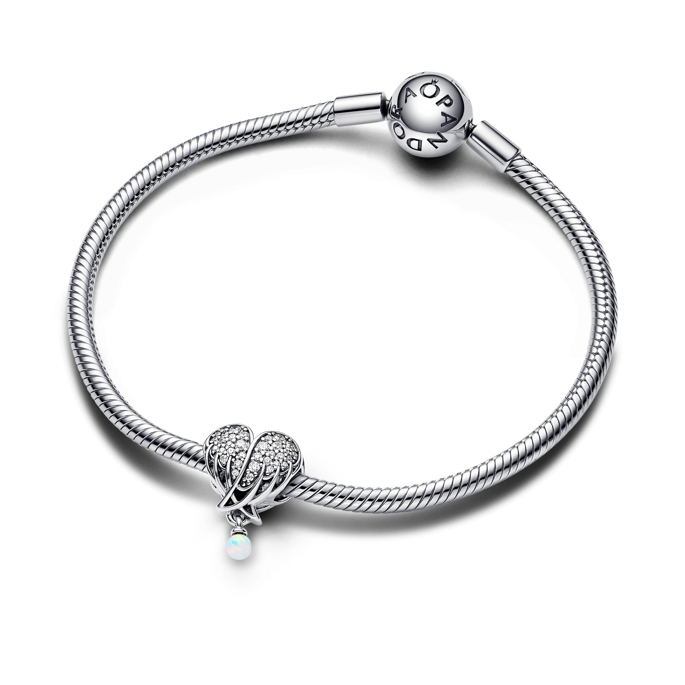 PANDORA Sparkling Angel Wings And Heart Charm Cubic Zirconia Silver Charms Bracelet Charm Jewelry Gift