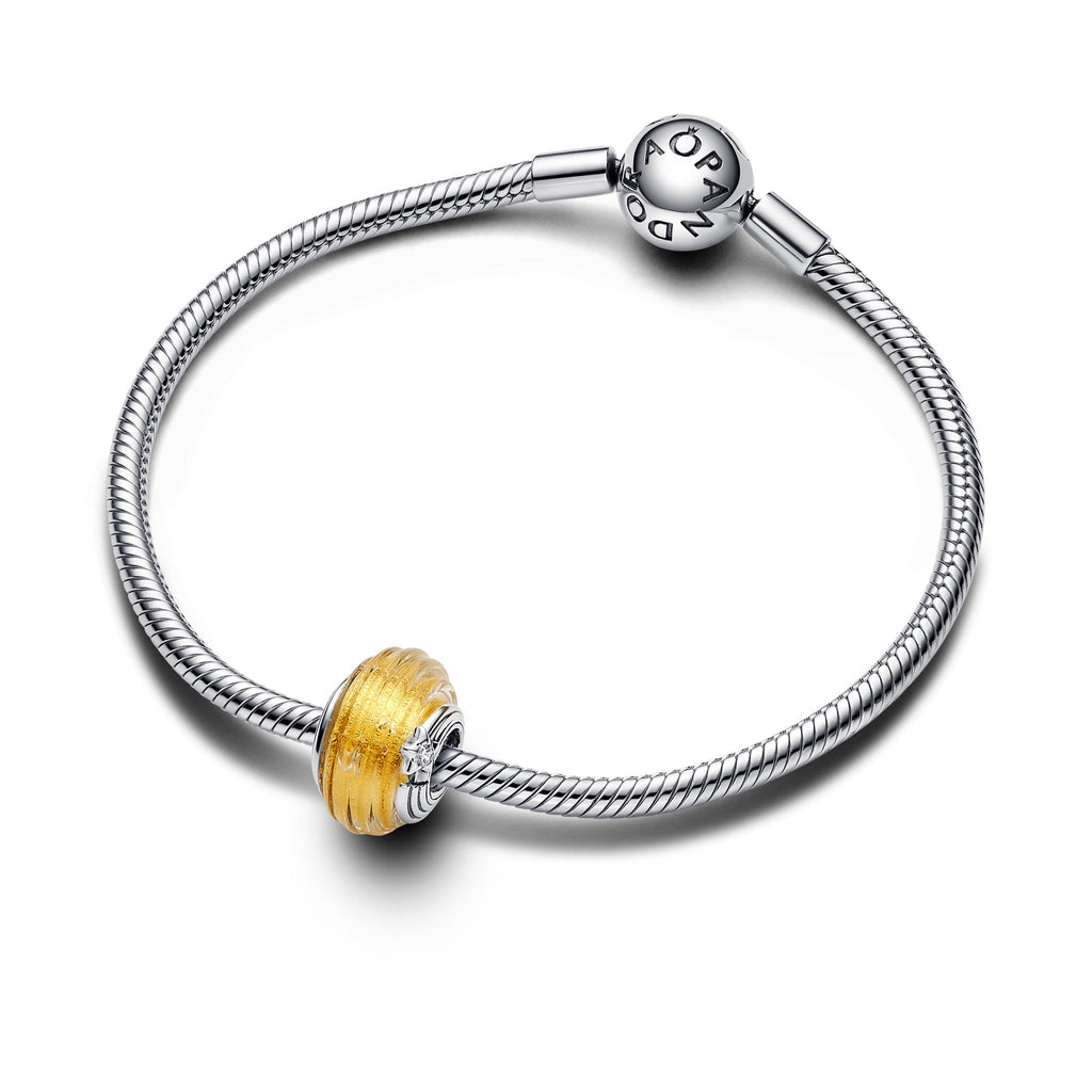 PANDORA Shooting Star Grooved Murano Glass Charm Gold Charms Bracelet Charm Jewelry Gift