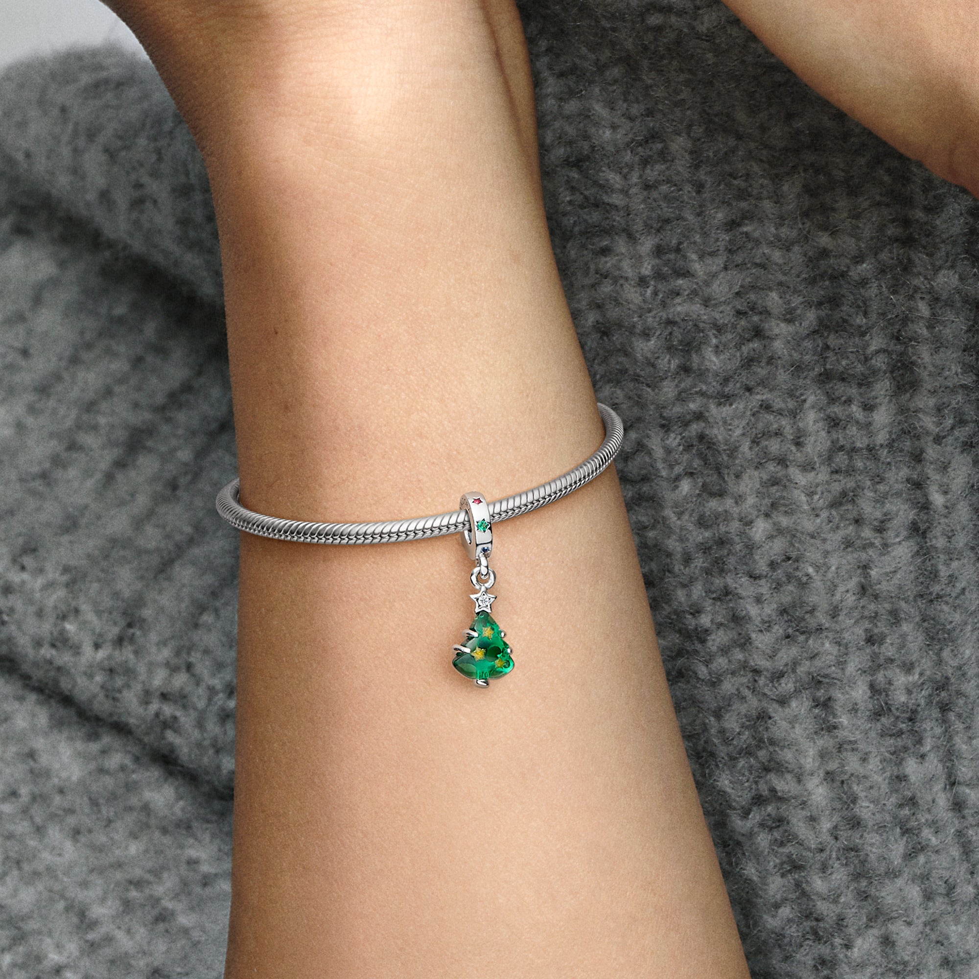 PANDORA Sparkling Christmas Tree Dangle Charm Cubic Zirconia Green Charms Bracelet Charm Jewelry Gift