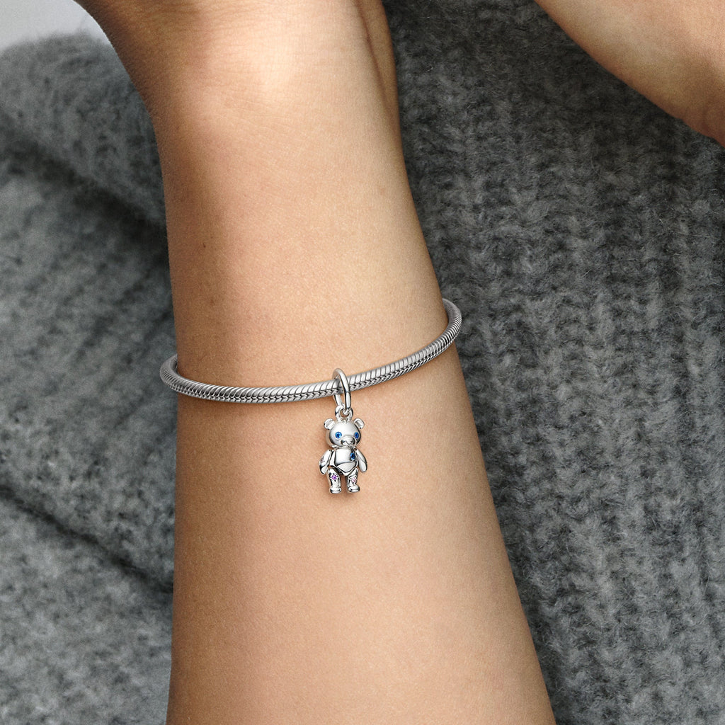 PANDORA Movable Teddy Bear Dangle Charm Cubic Zirconia Silver Charms Bracelet Charm Jewelry Gift
