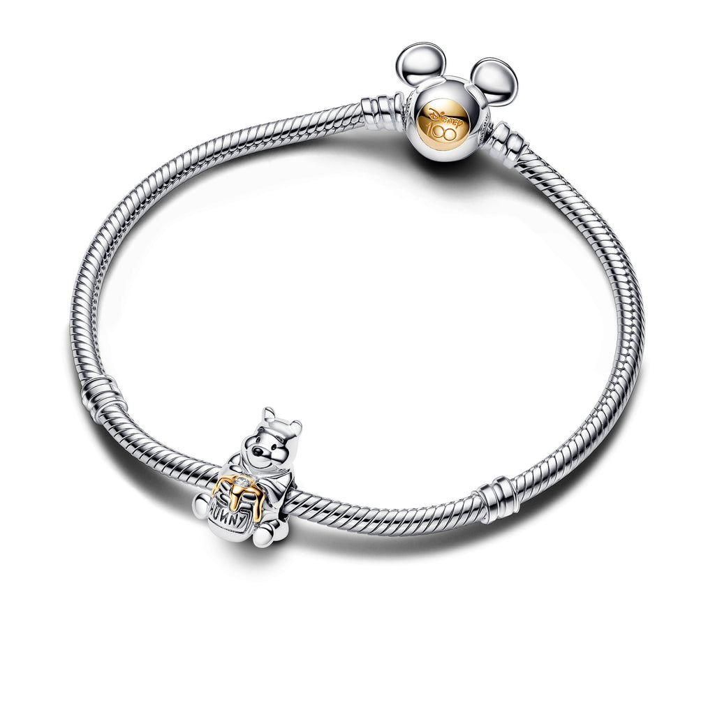 PANDORA Disney 100th Anniversary Winnie The Pooh Lab-created Diamond Dangle Charm 14K Gold Silver Charms Bracelet Charm Jewelry Gift