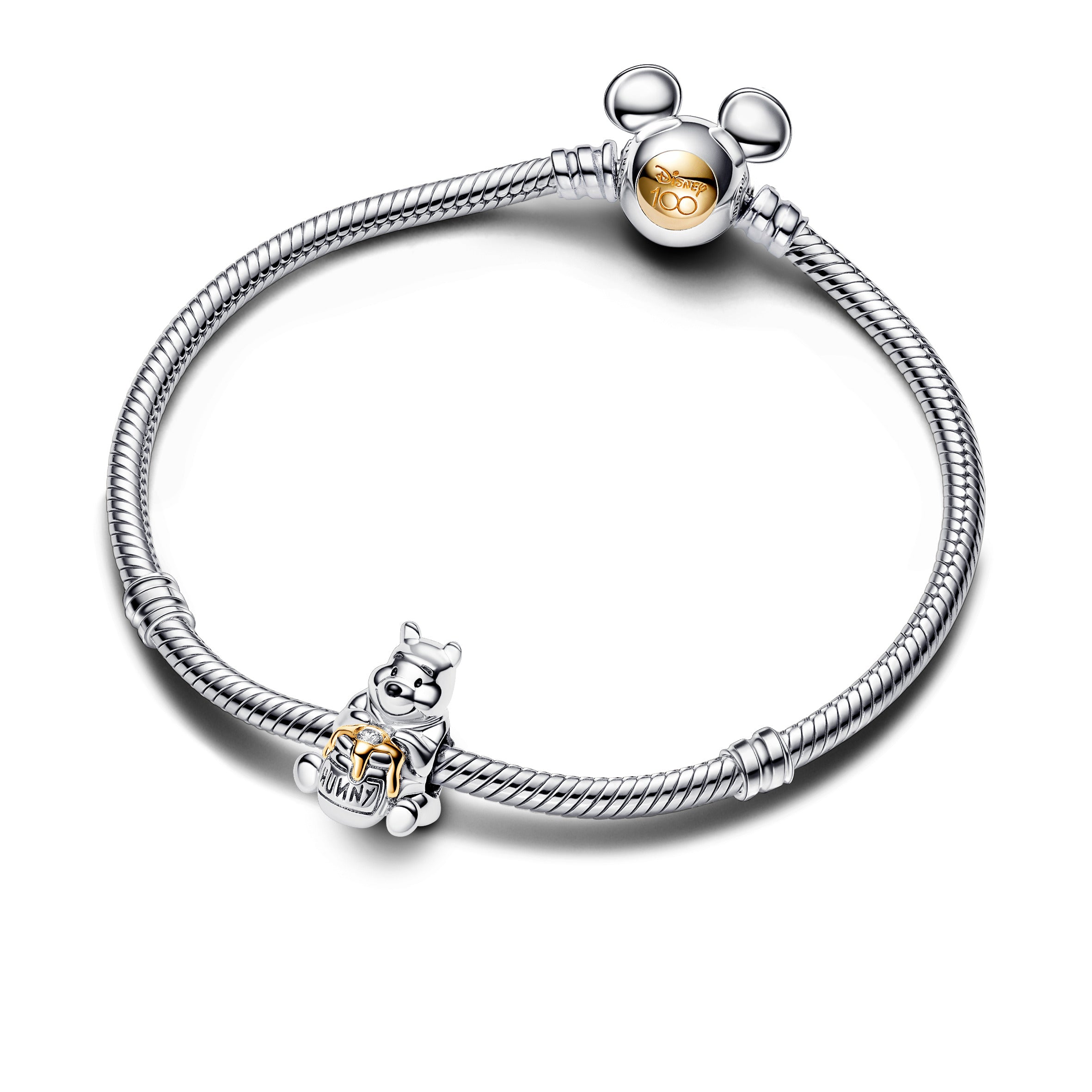 PANDORA Disney 100th Anniversary Winnie The Pooh Lab-created Diamond Dangle Charm 14K Gold Silver Charms Bracelet Charm Jewelry Gift
