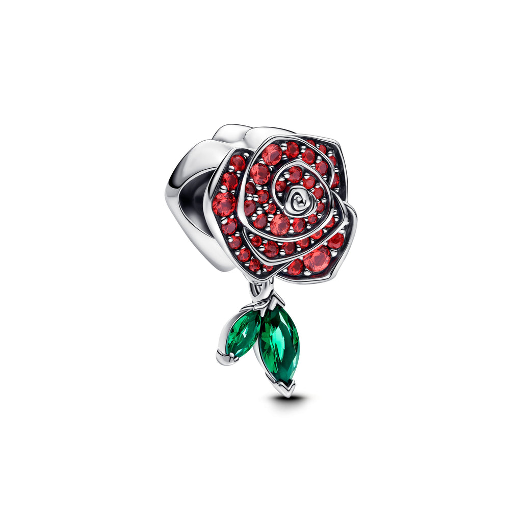 PANDORA Sparkling Rose In Bloom Charm Man Made Crystal Green Floral Charms Bracelet Charm Jewelry Gift