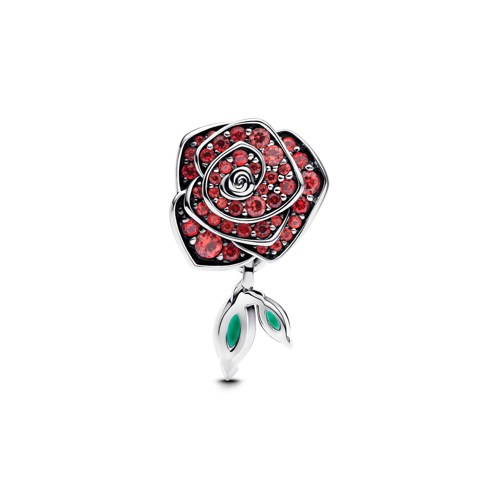 PANDORA Sparkling Rose In Bloom Charm Man Made Crystal Green Floral Charms Bracelet Charm Jewelry Gift