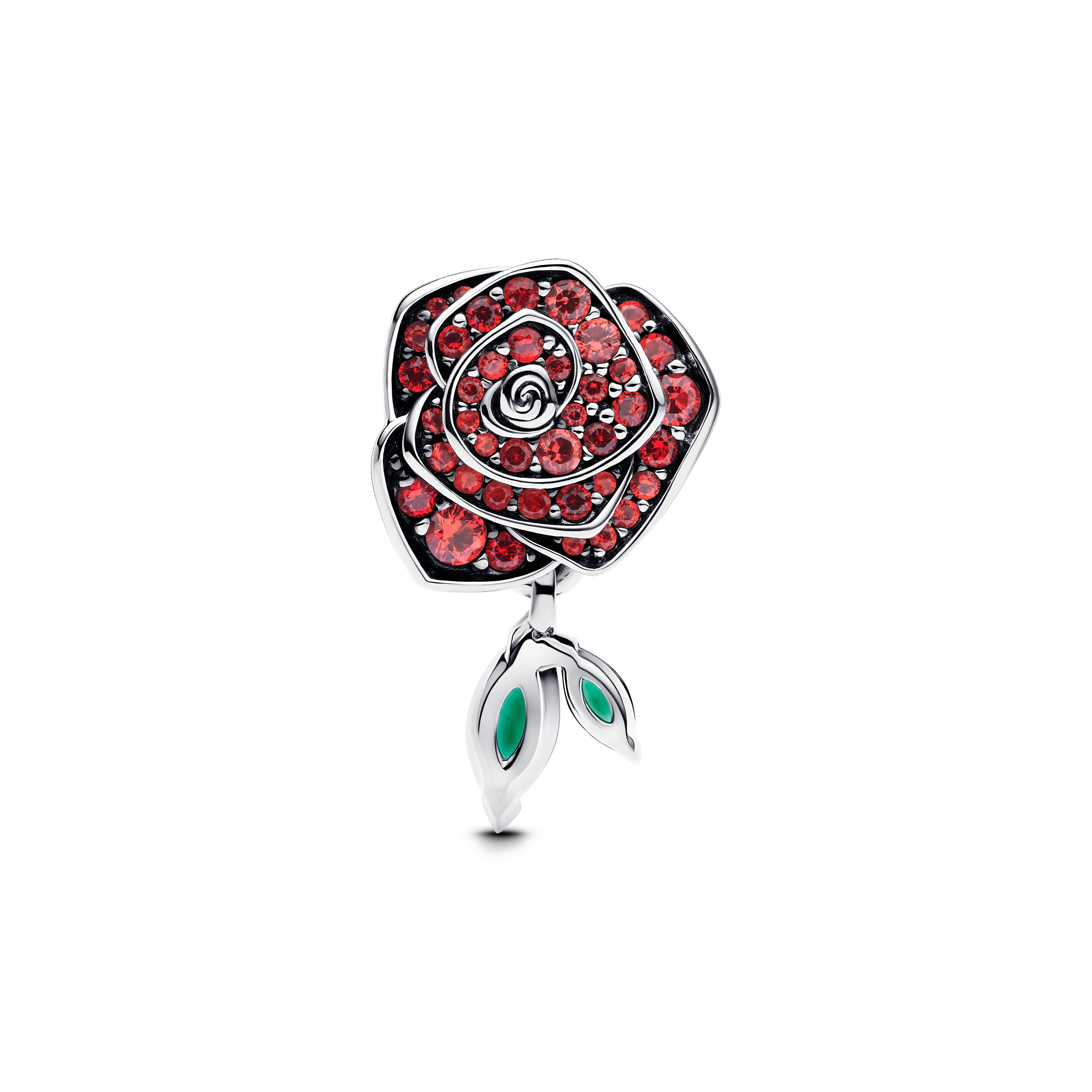 PANDORA Sparkling Rose In Bloom Charm Man Made Crystal Green Floral Charms Bracelet Charm Jewelry Gift