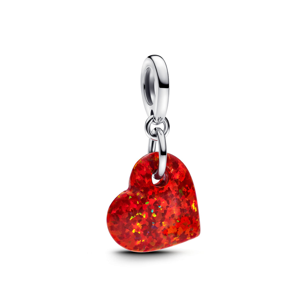 PANDORA Opalescent Red Heart Dangle Charm Lab Created Opal Chinese New Year Charms Bracelet Charm Jewelry Gift