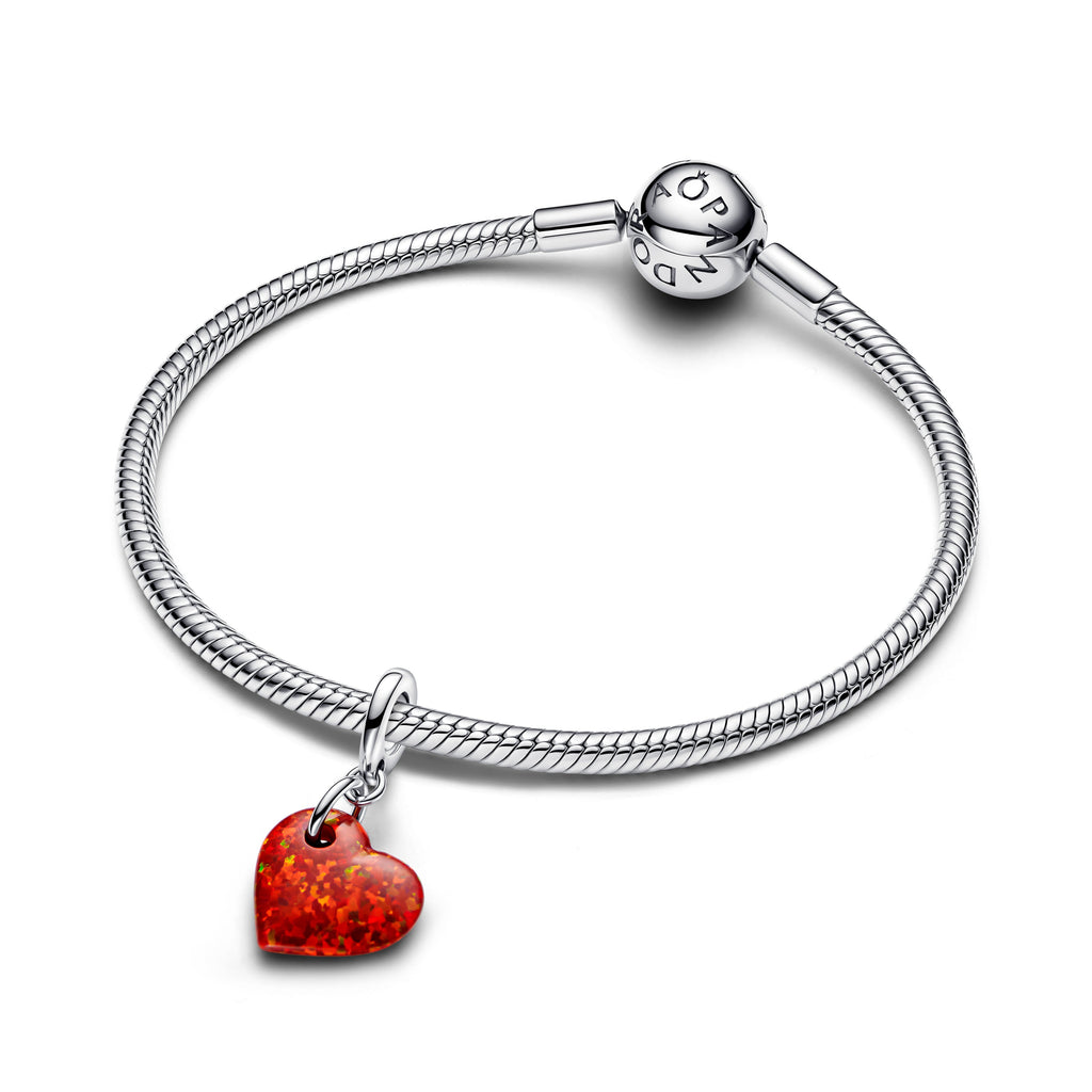 PANDORA Opalescent Red Heart Dangle Charm Lab Created Opal Chinese New Year Charms Bracelet Charm Jewelry Gift
