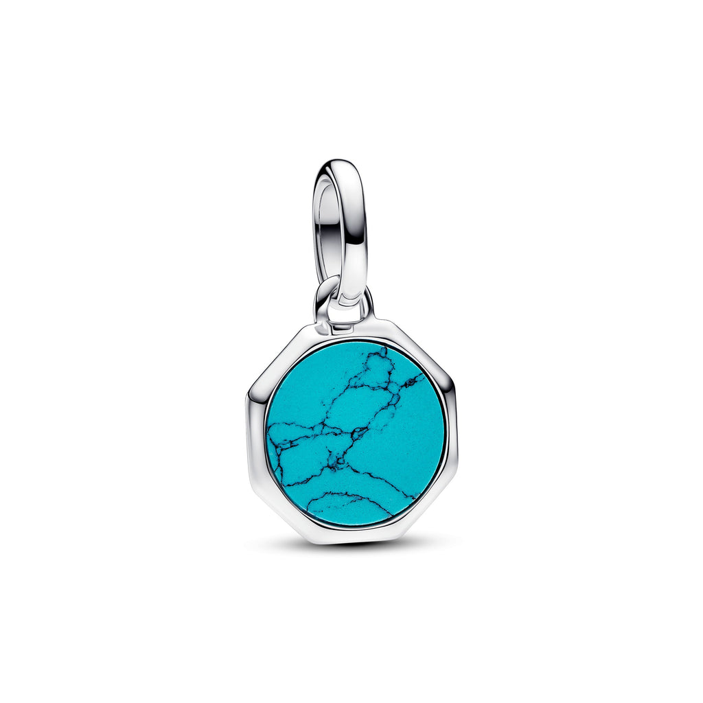 PANDORA Turquoise-coloured Engravable Mini Medallion Charm Sterling Silver Stones Charms Bracelet Charm Jewelry Gift