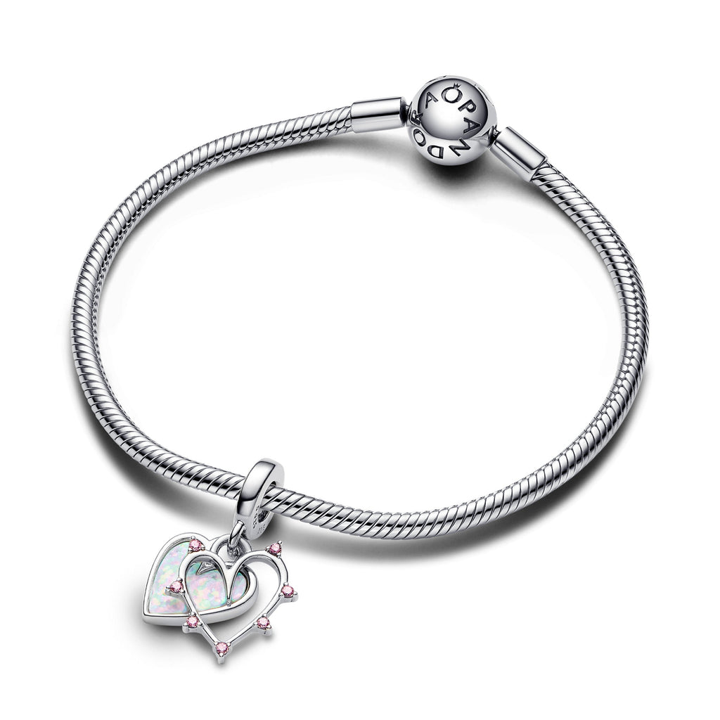 PANDORA Friendship Opalescent Double Dangle Charm Cubic Zirconia Pink Be Love Charms Bracelet Charm Jewelry Gift