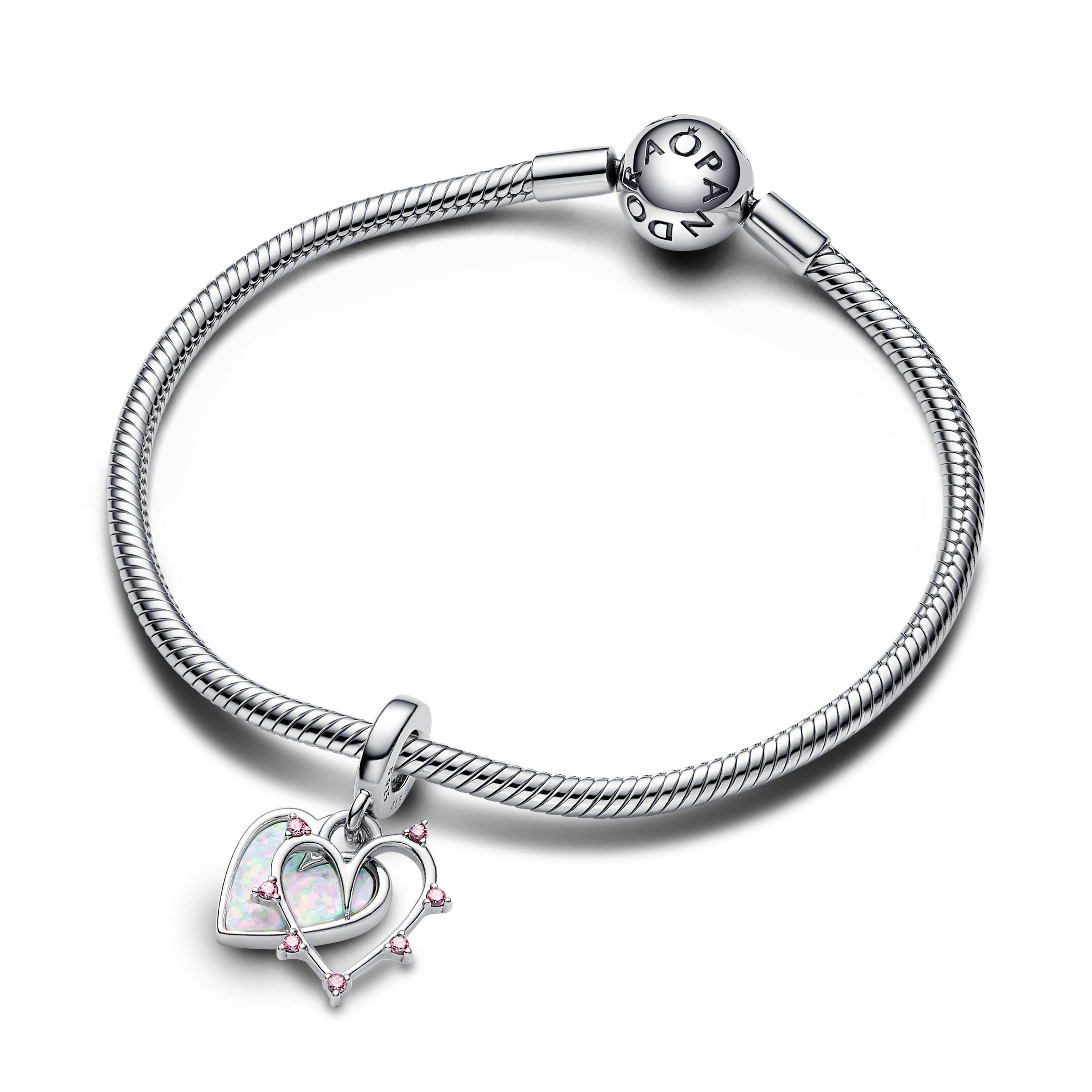 PANDORA Friendship Opalescent Double Dangle Charm Cubic Zirconia Pink Be Love Charms Bracelet Charm Jewelry Gift