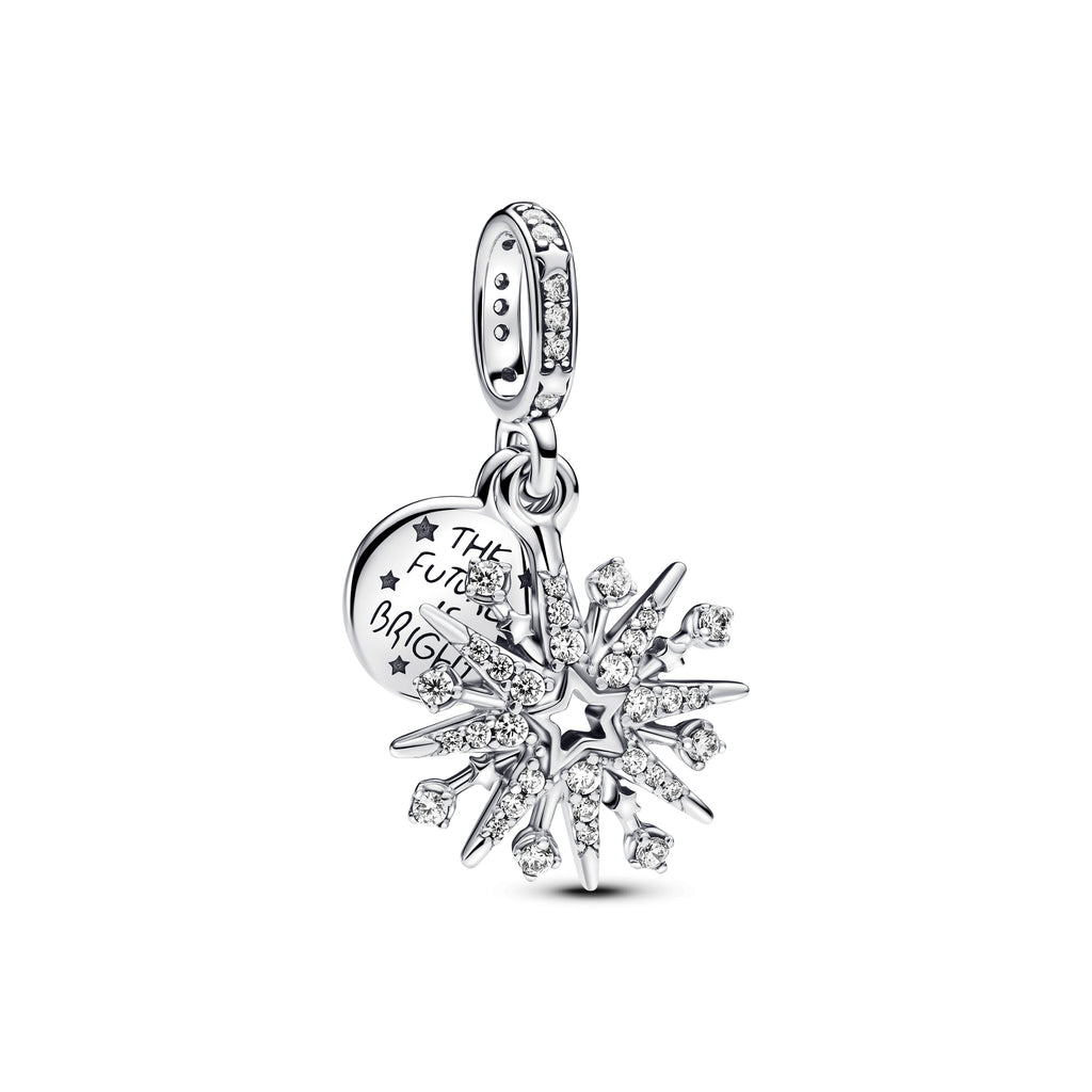 PANDORA Sparkling Firework Double Dangle Charm Cubic Zirconia Silver Colour And Sparkle Charms Bracelet Charm Jewelry Gift