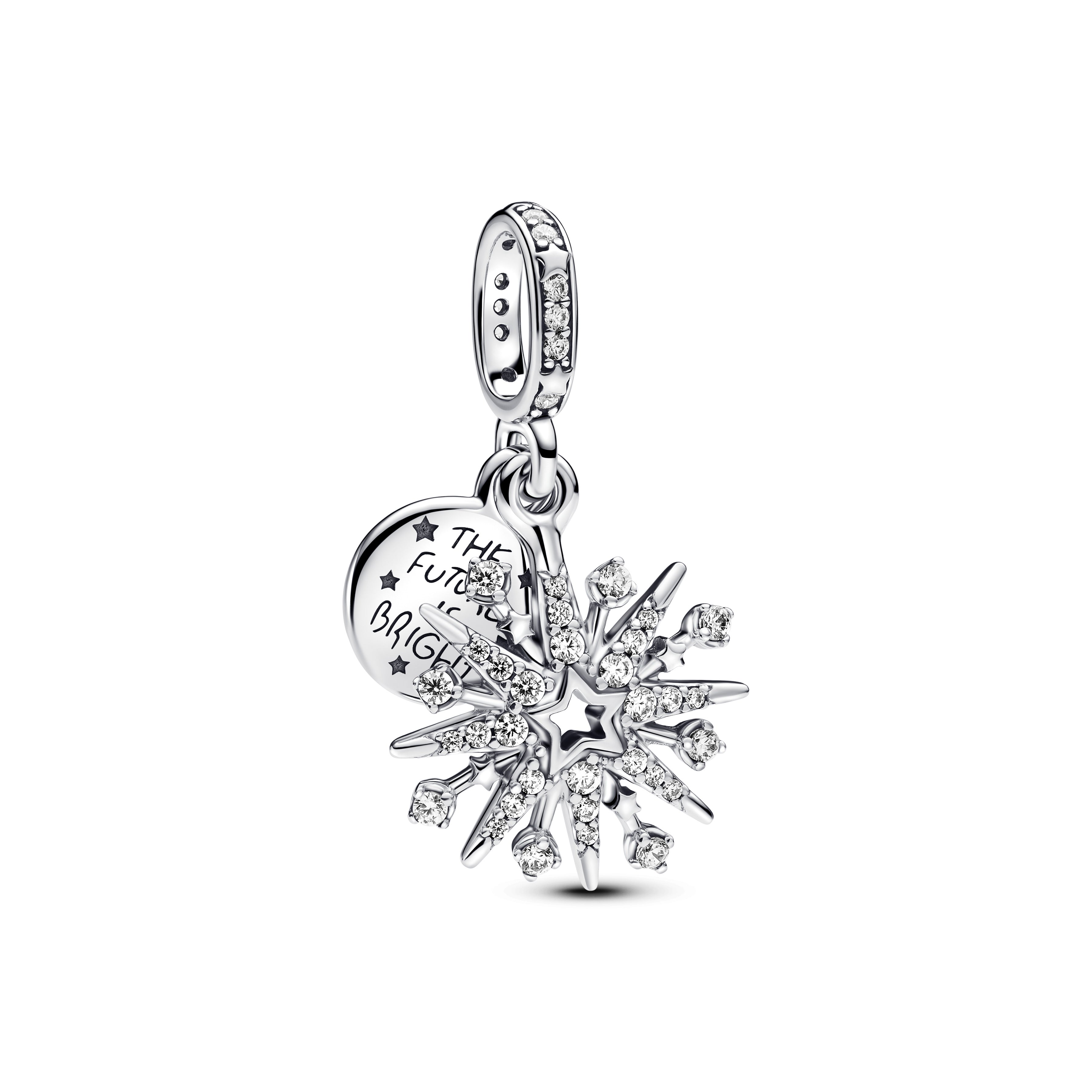 PANDORA Sparkling Firework Double Dangle Charm Cubic Zirconia Silver Colour And Sparkle Charms Bracelet Charm Jewelry Gift