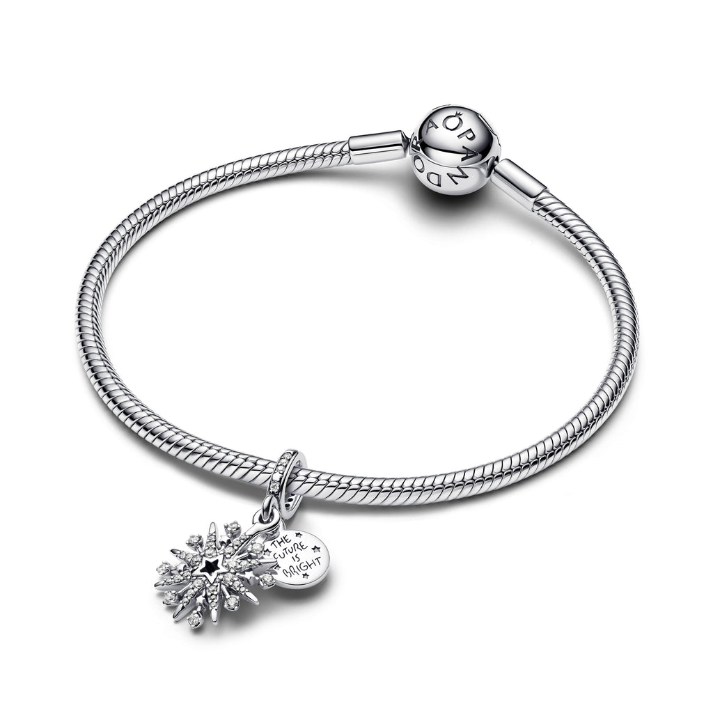 PANDORA Sparkling Firework Double Dangle Charm Cubic Zirconia Silver Colour And Sparkle Charms Bracelet Charm Jewelry Gift