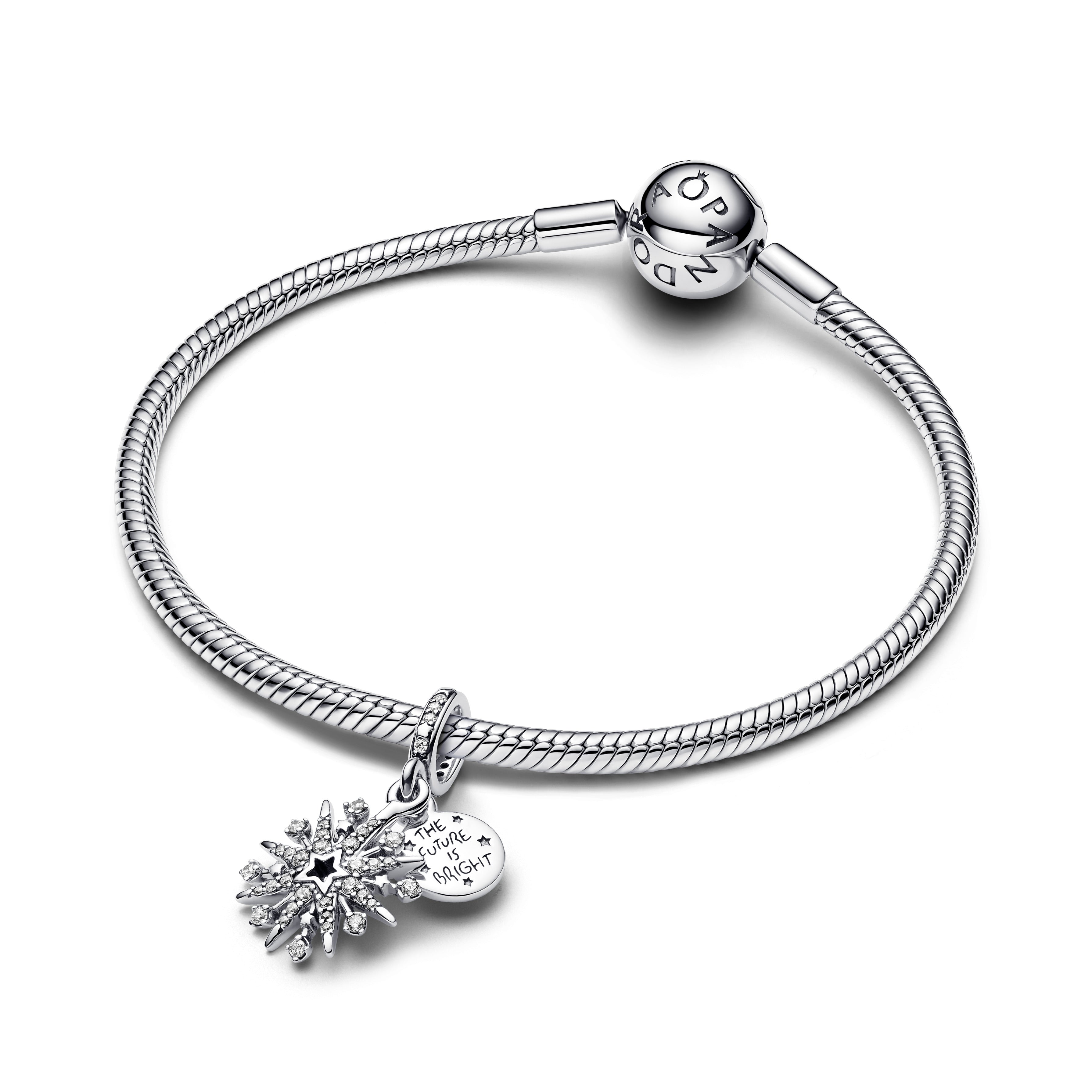 PANDORA Sparkling Firework Double Dangle Charm Cubic Zirconia Silver Colour And Sparkle Charms Bracelet Charm Jewelry Gift