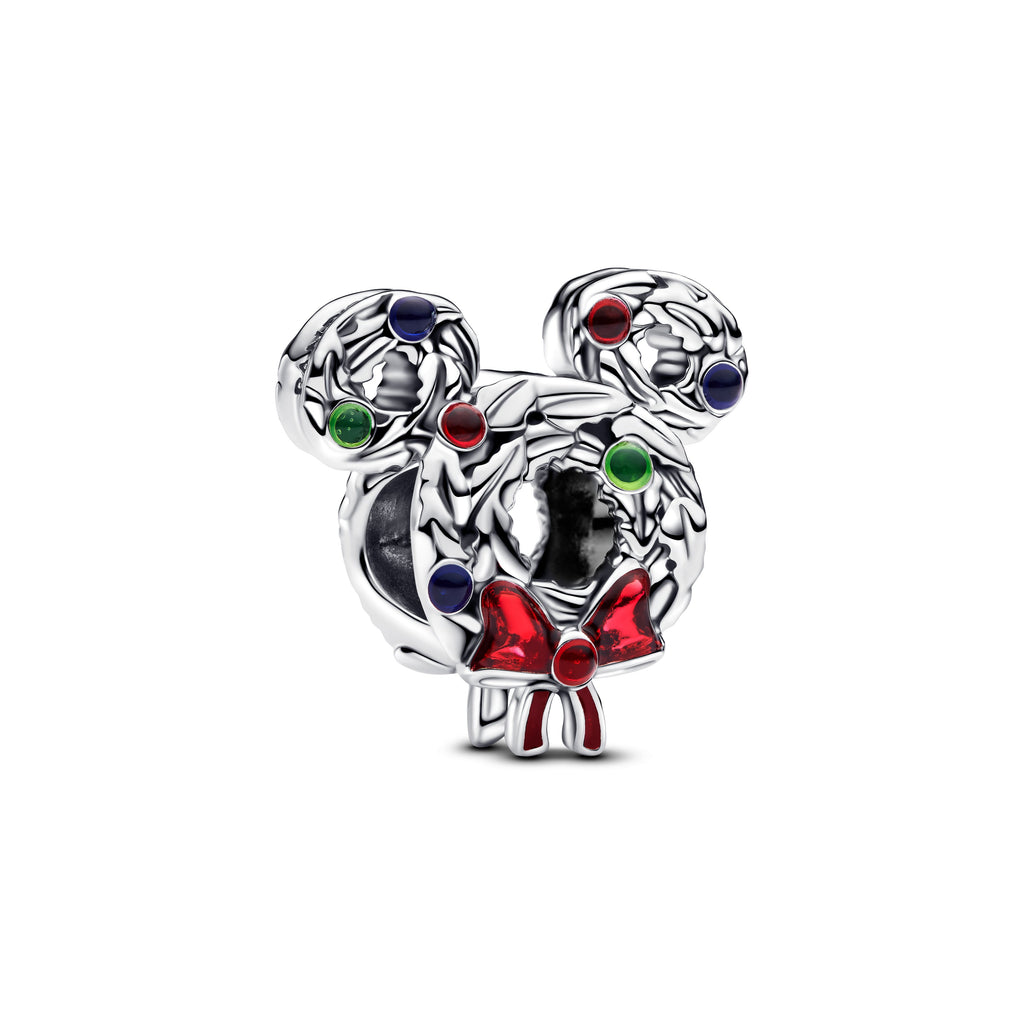 PANDORA Disney Mickey Mouse Christmas Wreath Charm Enamel Blue Disney X PANDORA Charms Bracelet Charm Jewelry Gift