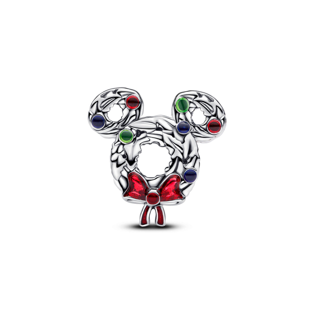 PANDORA Disney Mickey Mouse Christmas Wreath Charm Enamel Blue Disney X PANDORA Charms Bracelet Charm Jewelry Gift