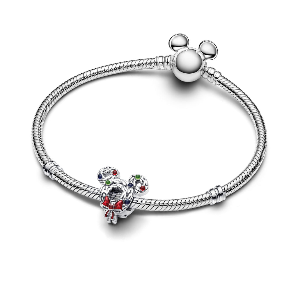 PANDORA Disney Mickey Mouse Christmas Wreath Charm Enamel Blue Disney X PANDORA Charms Bracelet Charm Jewelry Gift