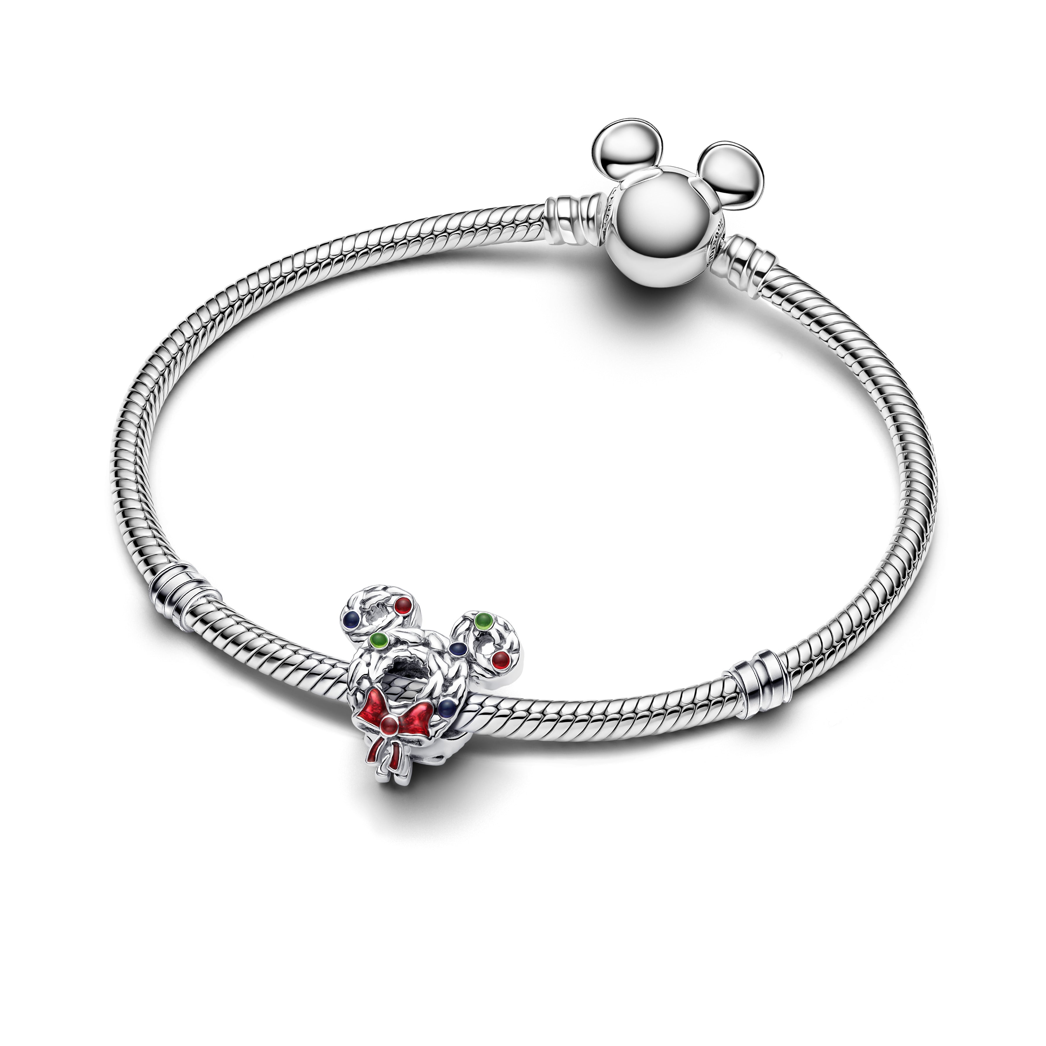 PANDORA Disney Mickey Mouse Christmas Wreath Charm Enamel Blue Disney X PANDORA Charms Bracelet Charm Jewelry Gift