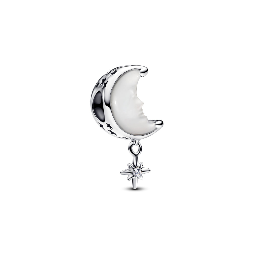 PANDORA Moon And North Star Charm Cubic Zirconia Silver Charms Bracelet Charm Jewelry Gift