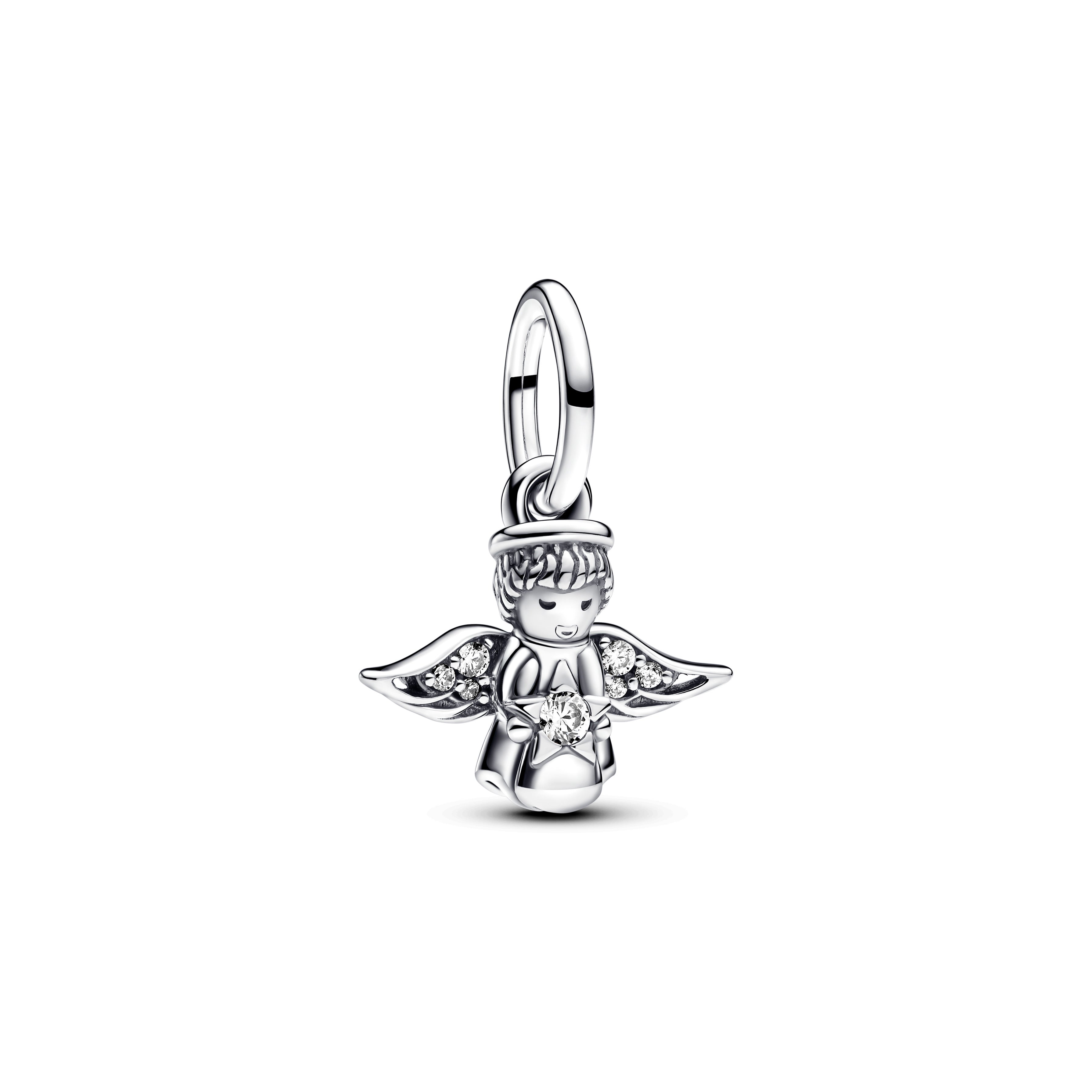 PANDORA Sparkling Angel Dangle Charm Cubic Zirconia Silver Family And Friends Charms Bracelet Charm Jewelry Gift