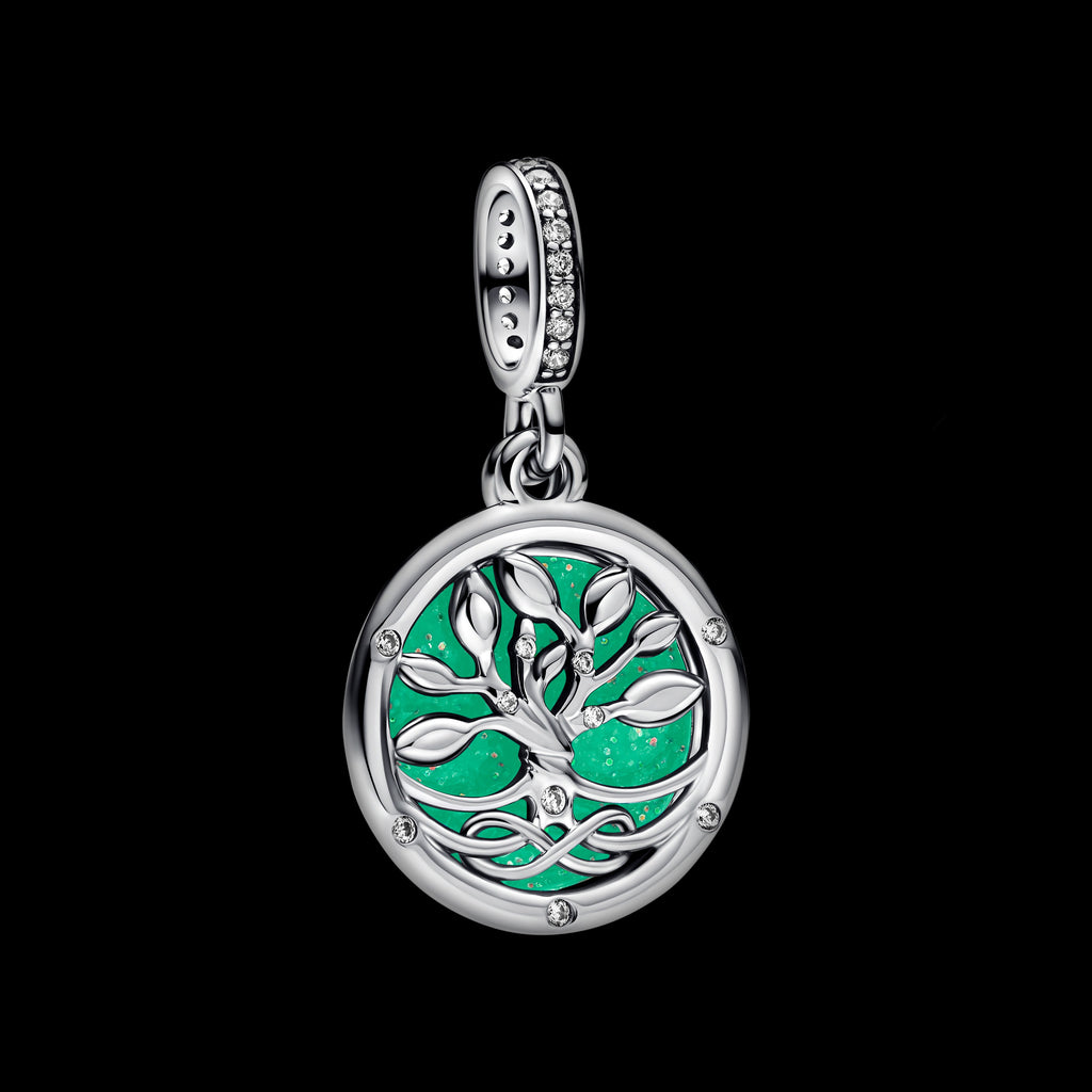PANDORA Glow-in-the-dark Infinity Tree Double Dangle Charm Cubic Zirconia Glow In The Dark Family And Friends Charms Bracelet Charm Jewelry Gift