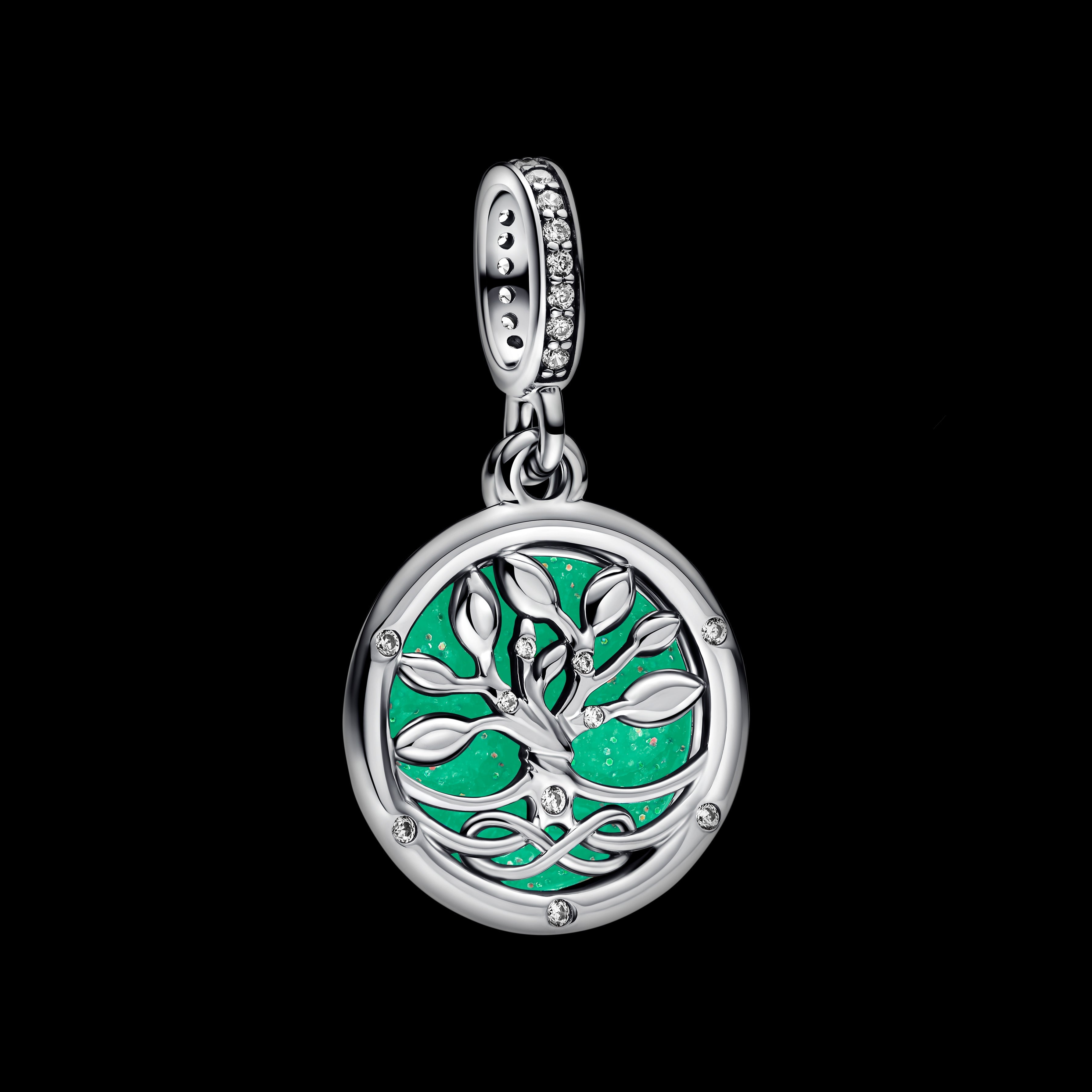 PANDORA Glow-in-the-dark Infinity Tree Double Dangle Charm Cubic Zirconia Glow In The Dark Family And Friends Charms Bracelet Charm Jewelry Gift