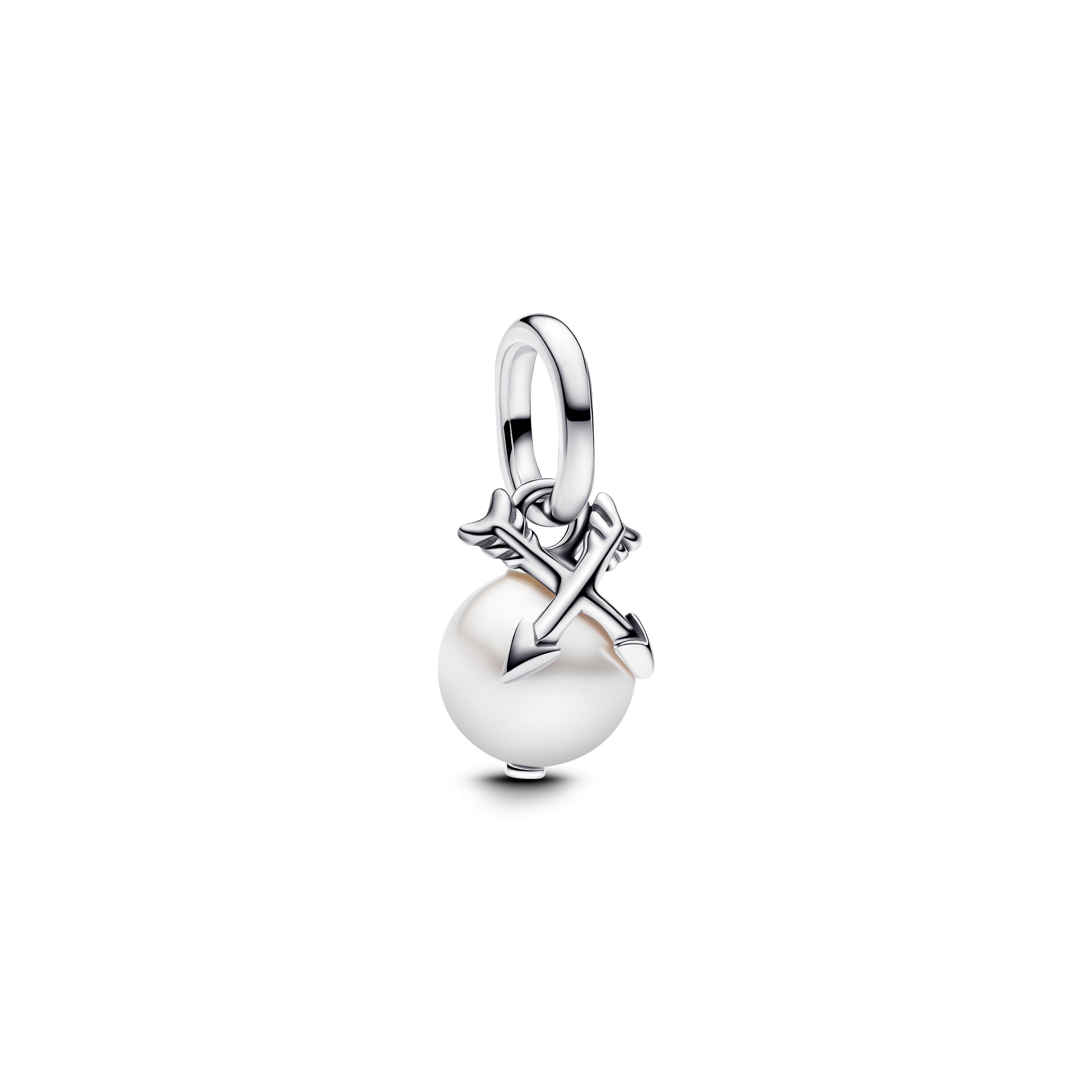 PANDORA Pearl And Arrows Mini Dangle Charm Lacquered Artificial Pearl White Charms Bracelet Charm Jewelry Gift