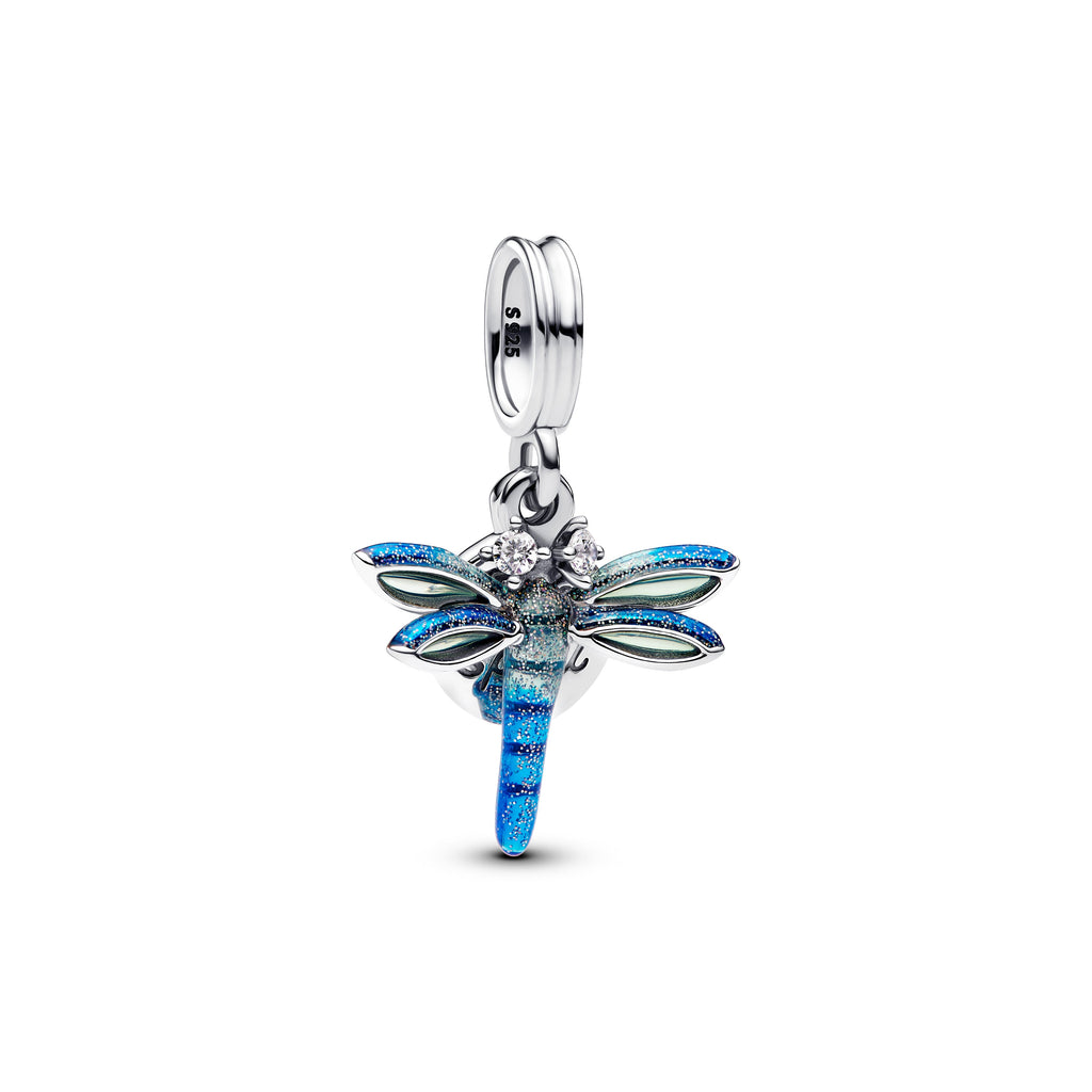 PANDORA Dragonfly Double Dangle Charm Cubic Zirconia Blue Animals Charms Bracelet Charm Jewelry Gift