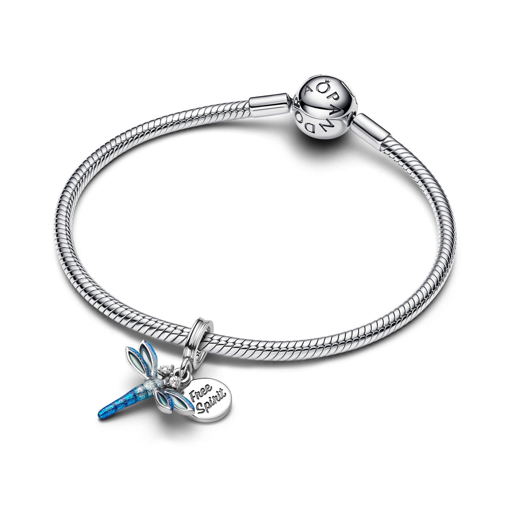 PANDORA Dragonfly Double Dangle Charm Cubic Zirconia Blue Animals Charms Bracelet Charm Jewelry Gift