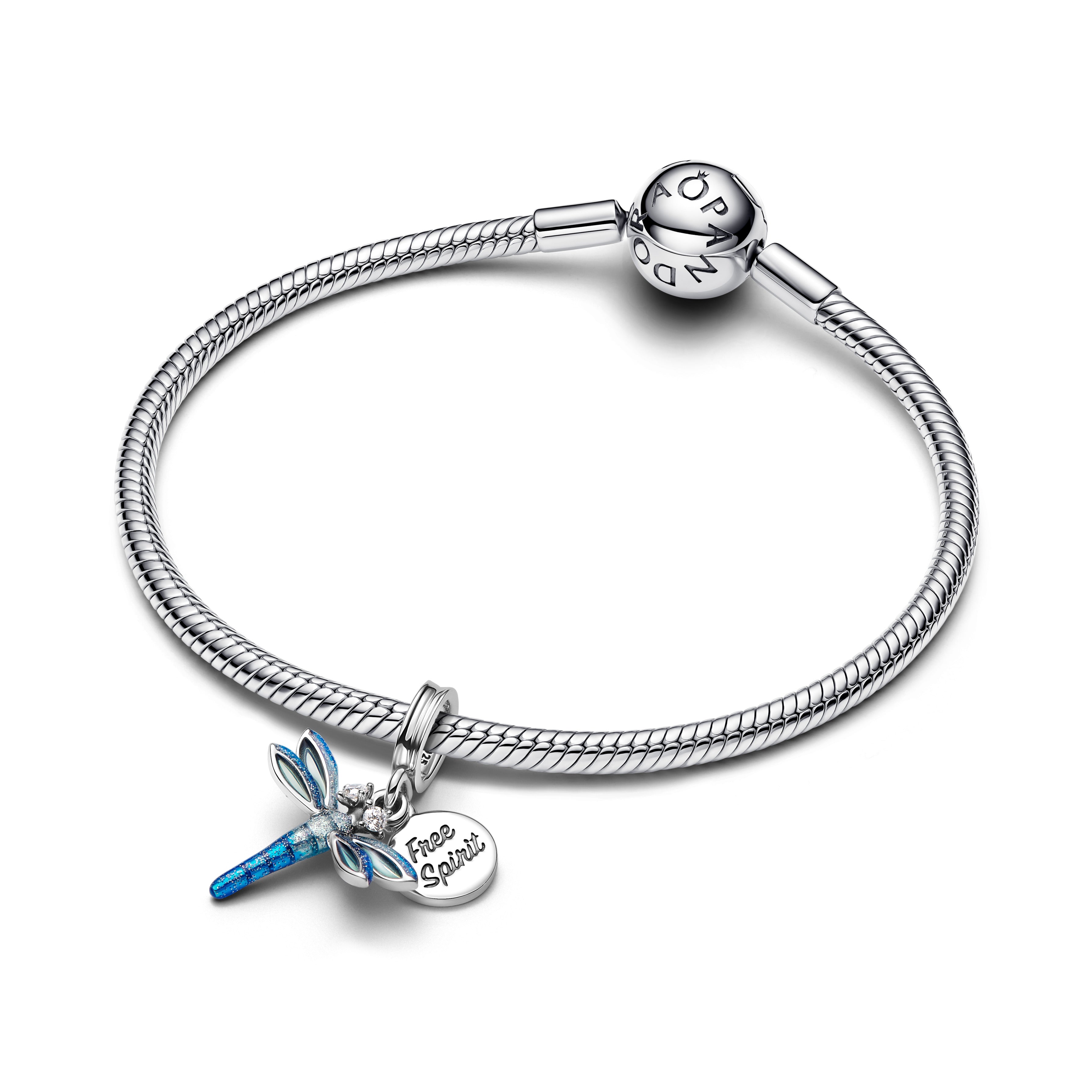 PANDORA Dragonfly Double Dangle Charm Cubic Zirconia Blue Animals Charms Bracelet Charm Jewelry Gift