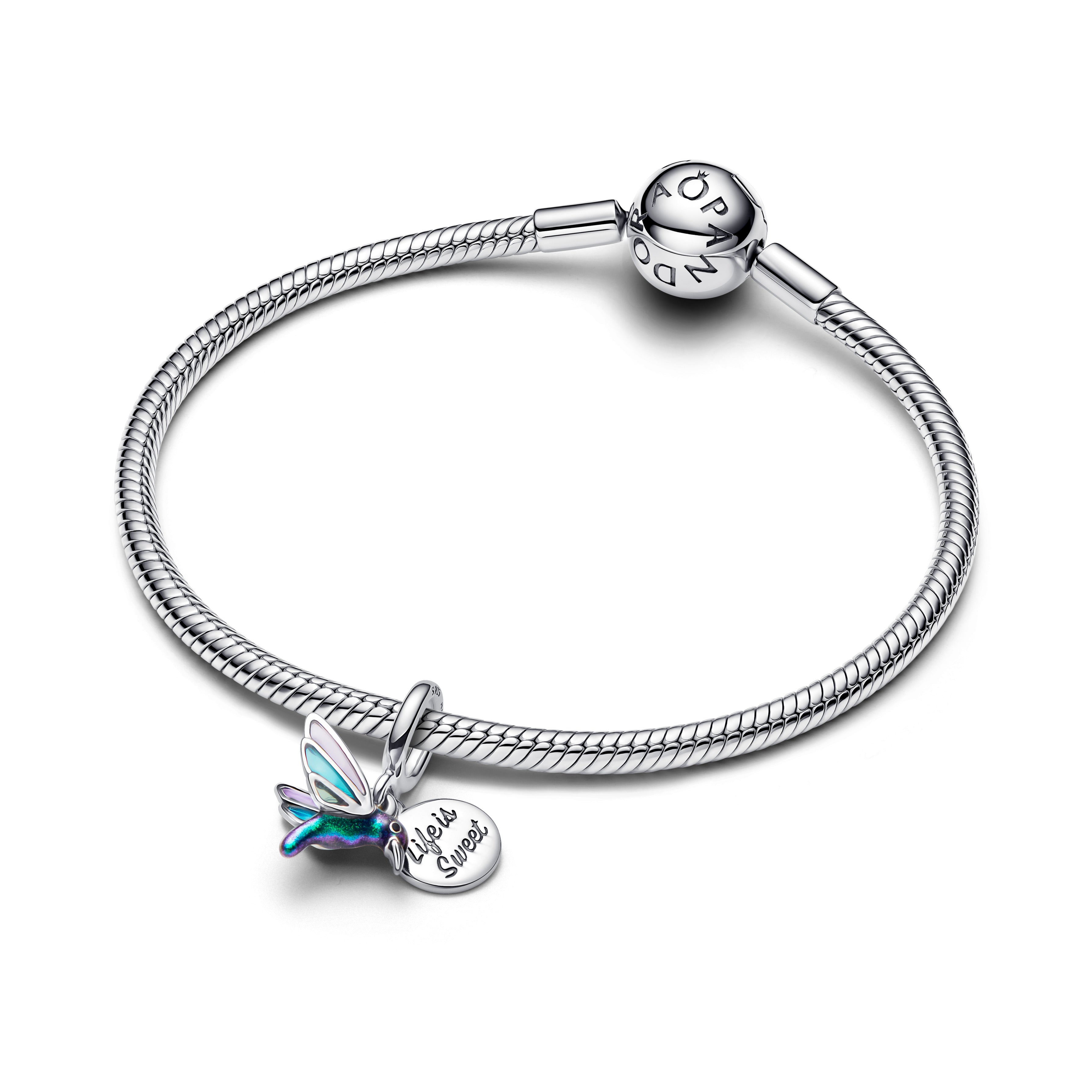 PANDORA Hummingbird Double Dangle Charm Enamel Blue Animals Charms Bracelet Charm Jewelry Gift