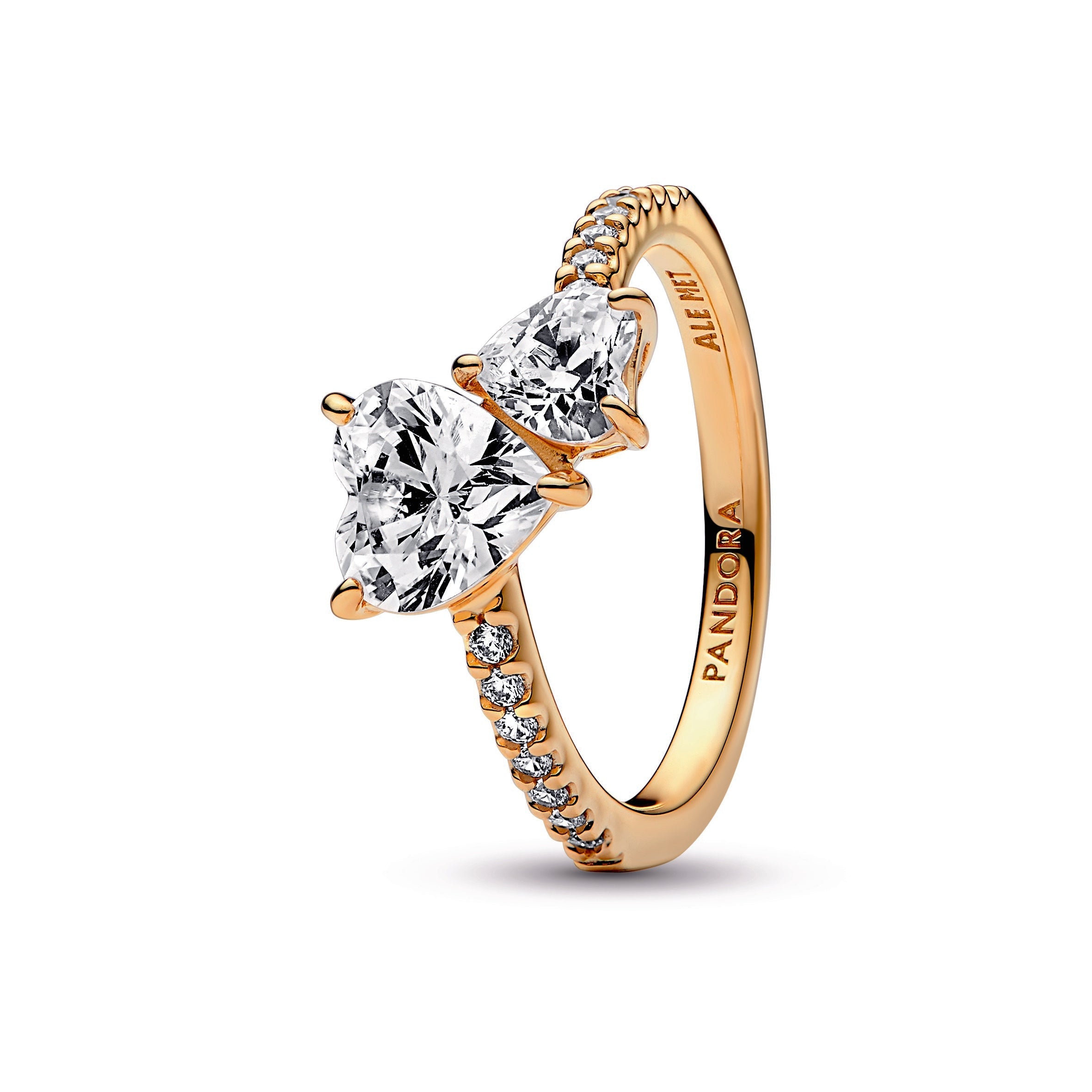 PANDORA Double Heart Sparkling Ring 14K Gold Plated Unique Metal Blend Rings Statement Ring Jewelry Gift