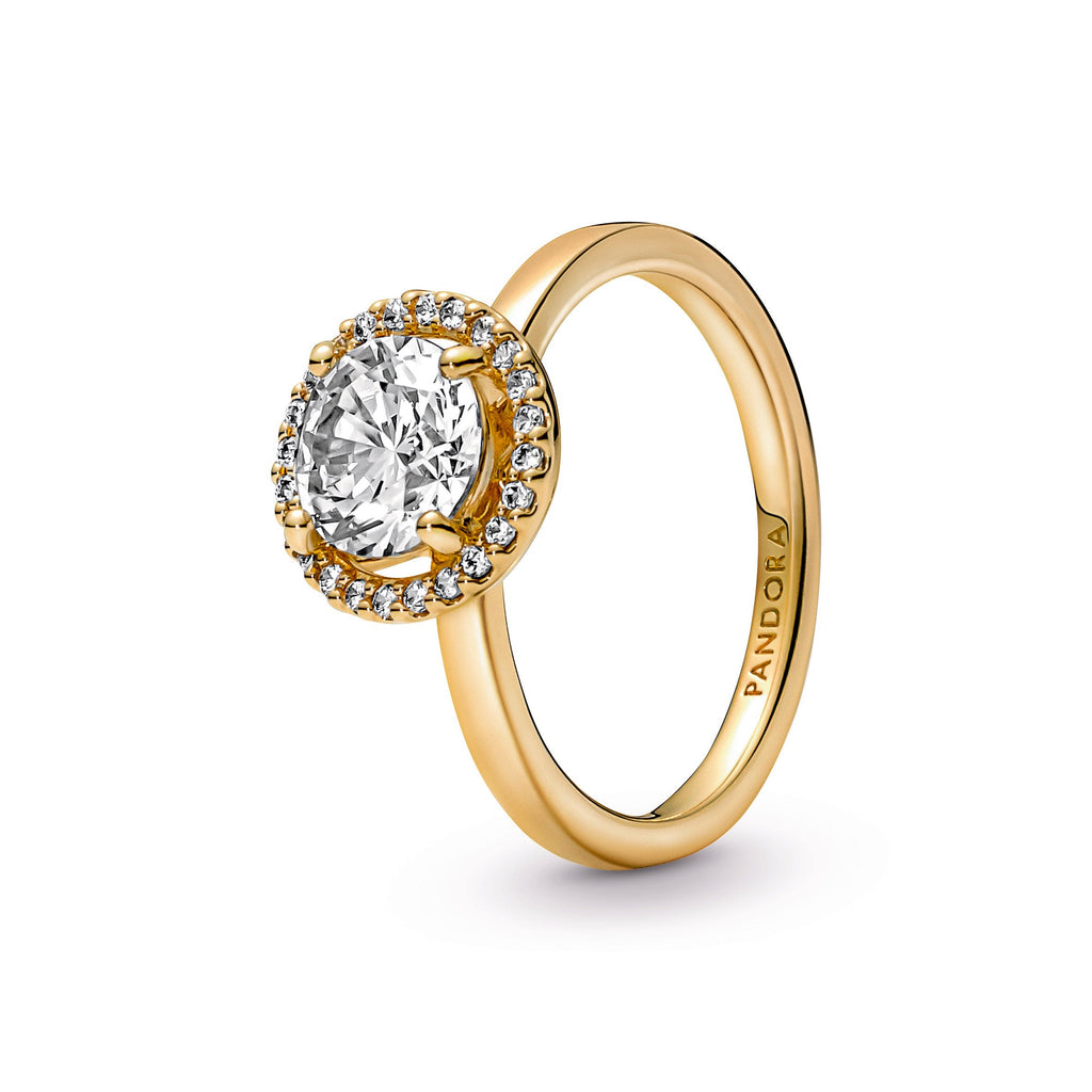 PANDORA Sparkling Round Halo Ring 14K Gold Plated Unique Metal Blend Rings Statement Ring Jewelry Gift