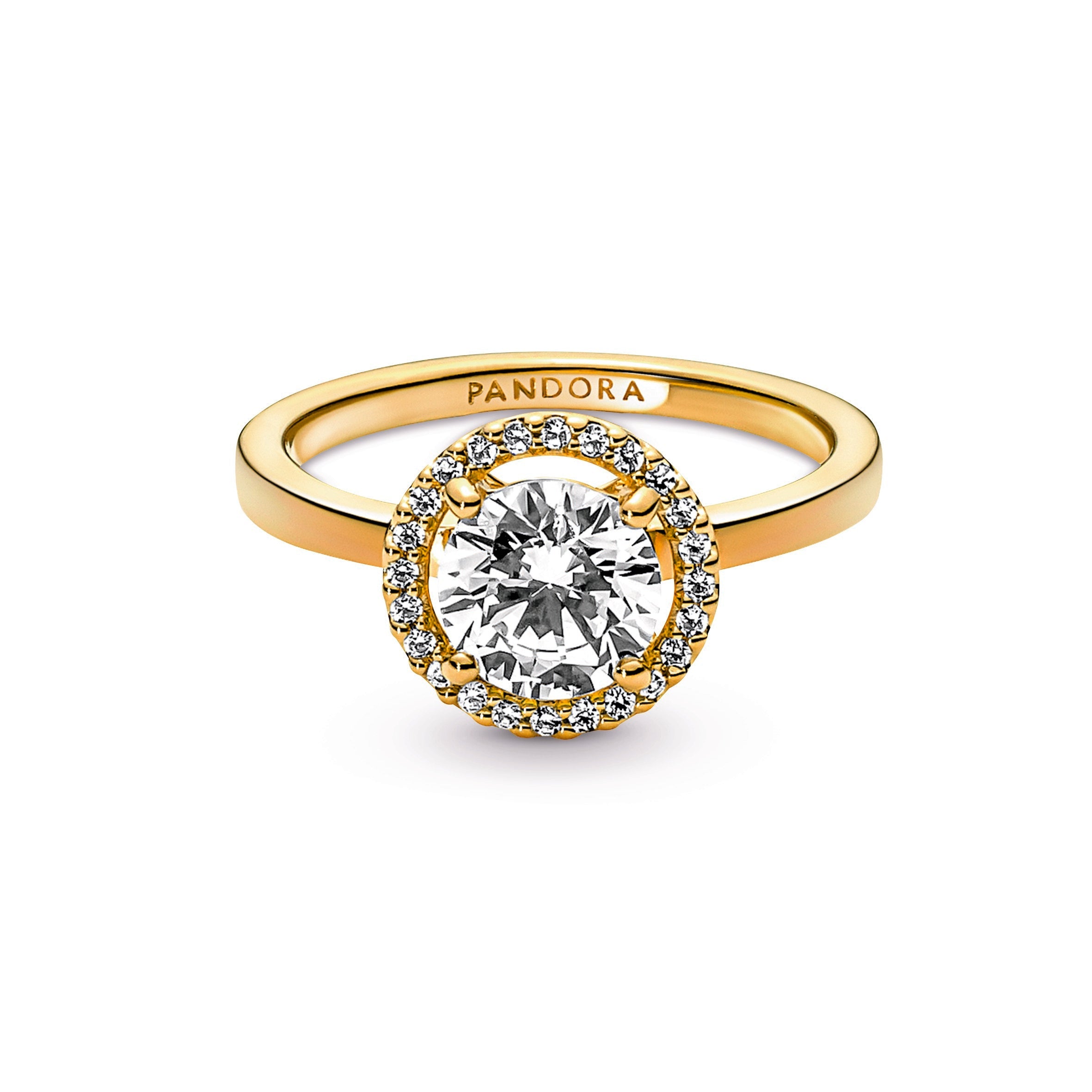 PANDORA Sparkling Round Halo Ring 14K Gold Plated Unique Metal Blend Rings Statement Ring Jewelry Gift