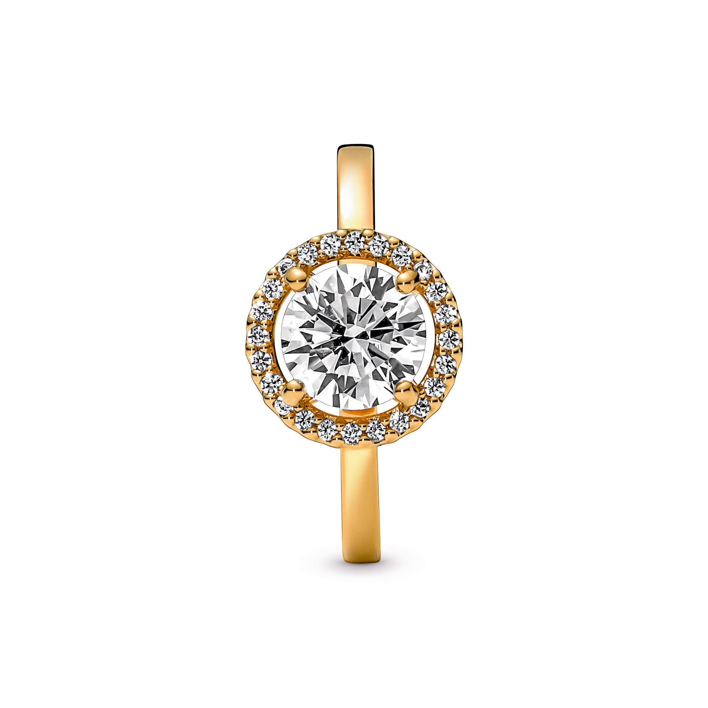 PANDORA Sparkling Round Halo Ring 14K Gold Plated Unique Metal Blend Rings Statement Ring Jewelry Gift