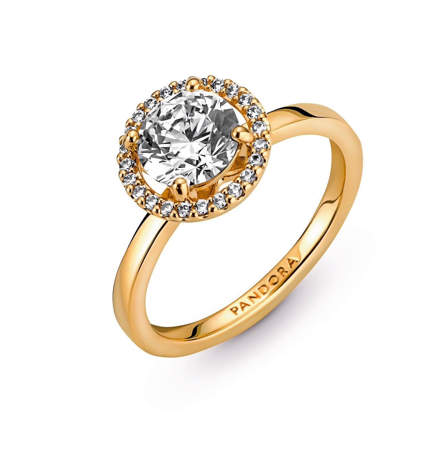 PANDORA Sparkling Round Halo Ring 14K Gold Plated Unique Metal Blend Rings Statement Ring Jewelry Gift