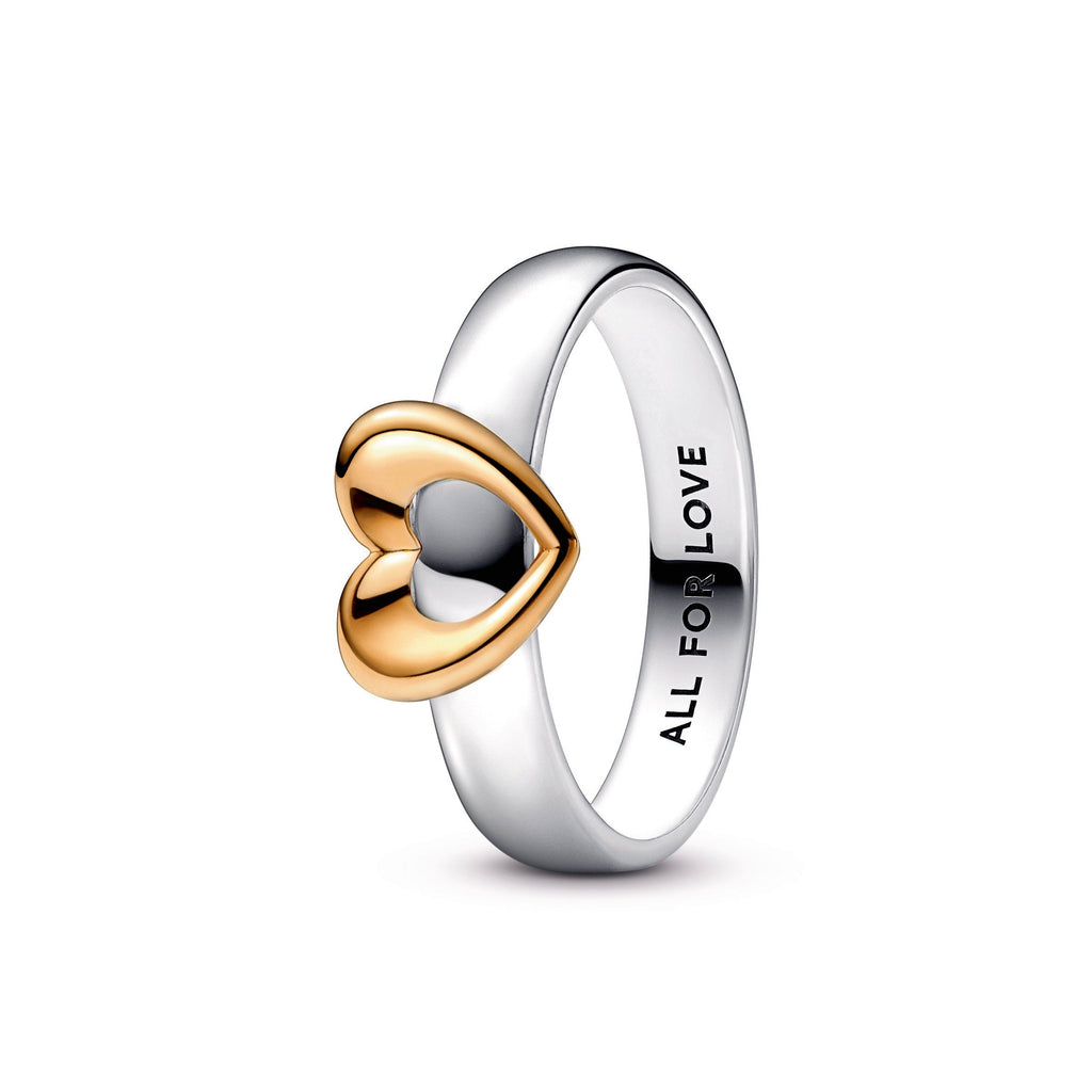 PANDORA Radiant Two-tone Sliding Heart Ring 14K Gold Plated Unique Metal Blend Rings Statement Ring Jewelry Gift