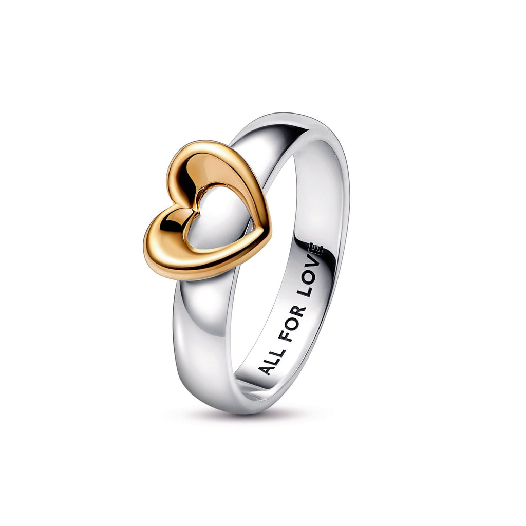 PANDORA Radiant Two-tone Sliding Heart Ring 14K Gold Plated Unique Metal Blend Rings Statement Ring Jewelry Gift