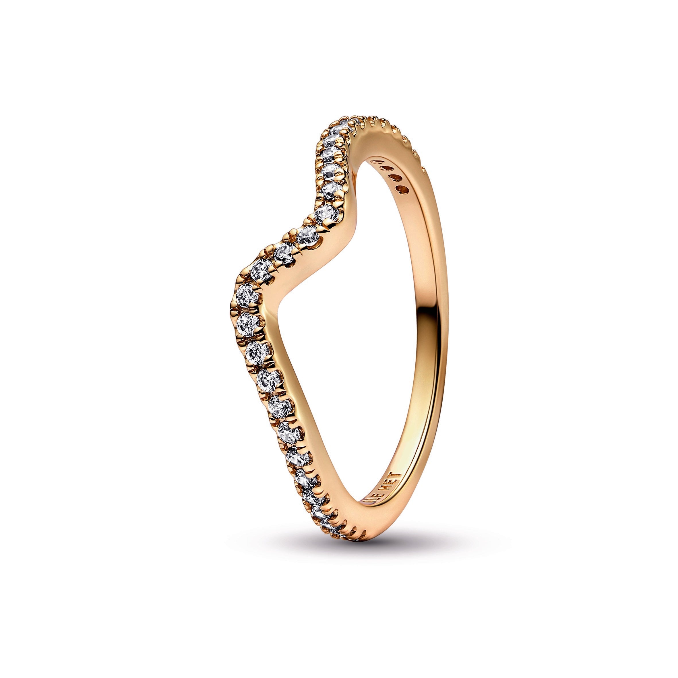 PANDORA Sparkling Wave Ring 14K Gold Plated Unique Metal Blend Rings Statement Ring Jewelry Gift