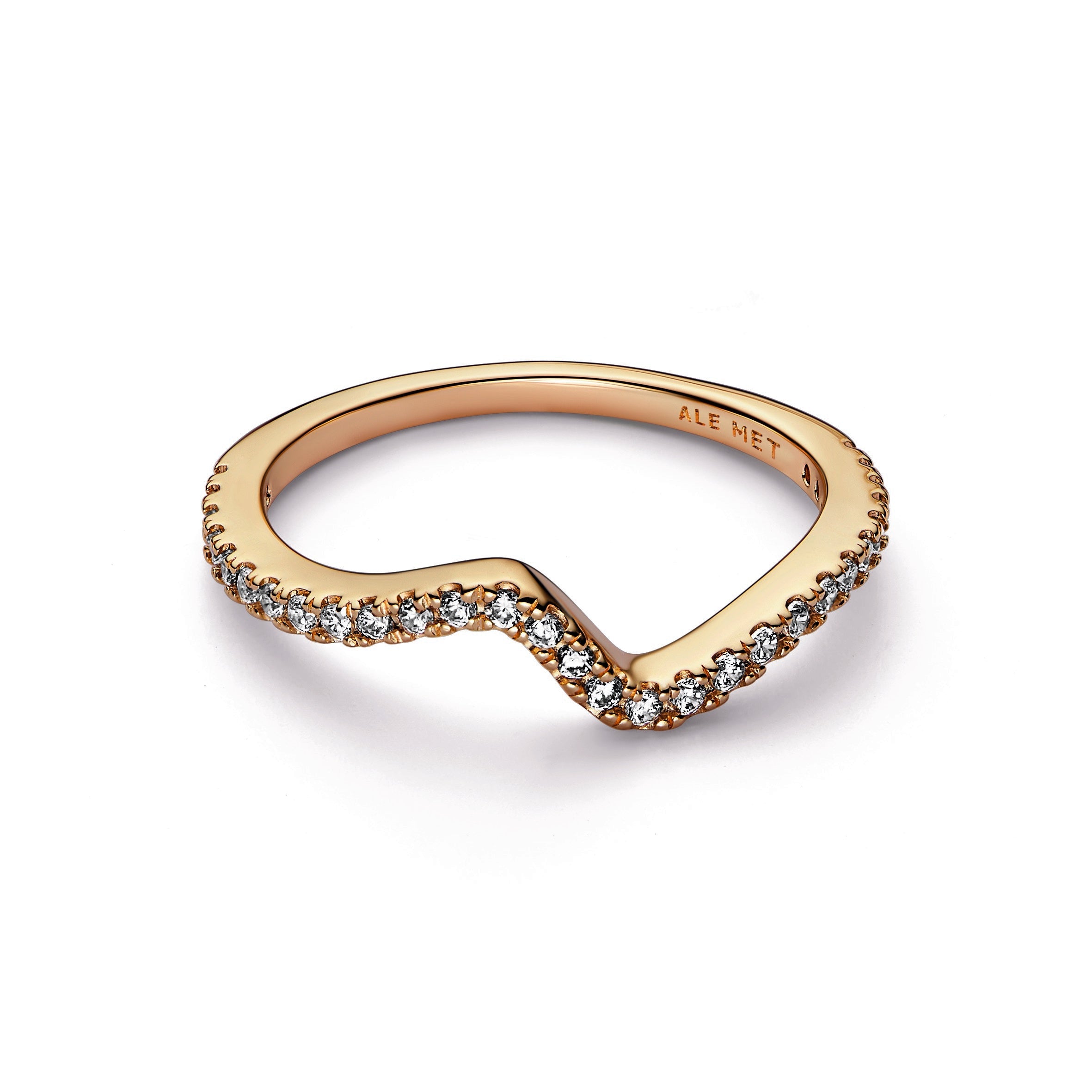 PANDORA Sparkling Wave Ring 14K Gold Plated Unique Metal Blend Rings Statement Ring Jewelry Gift