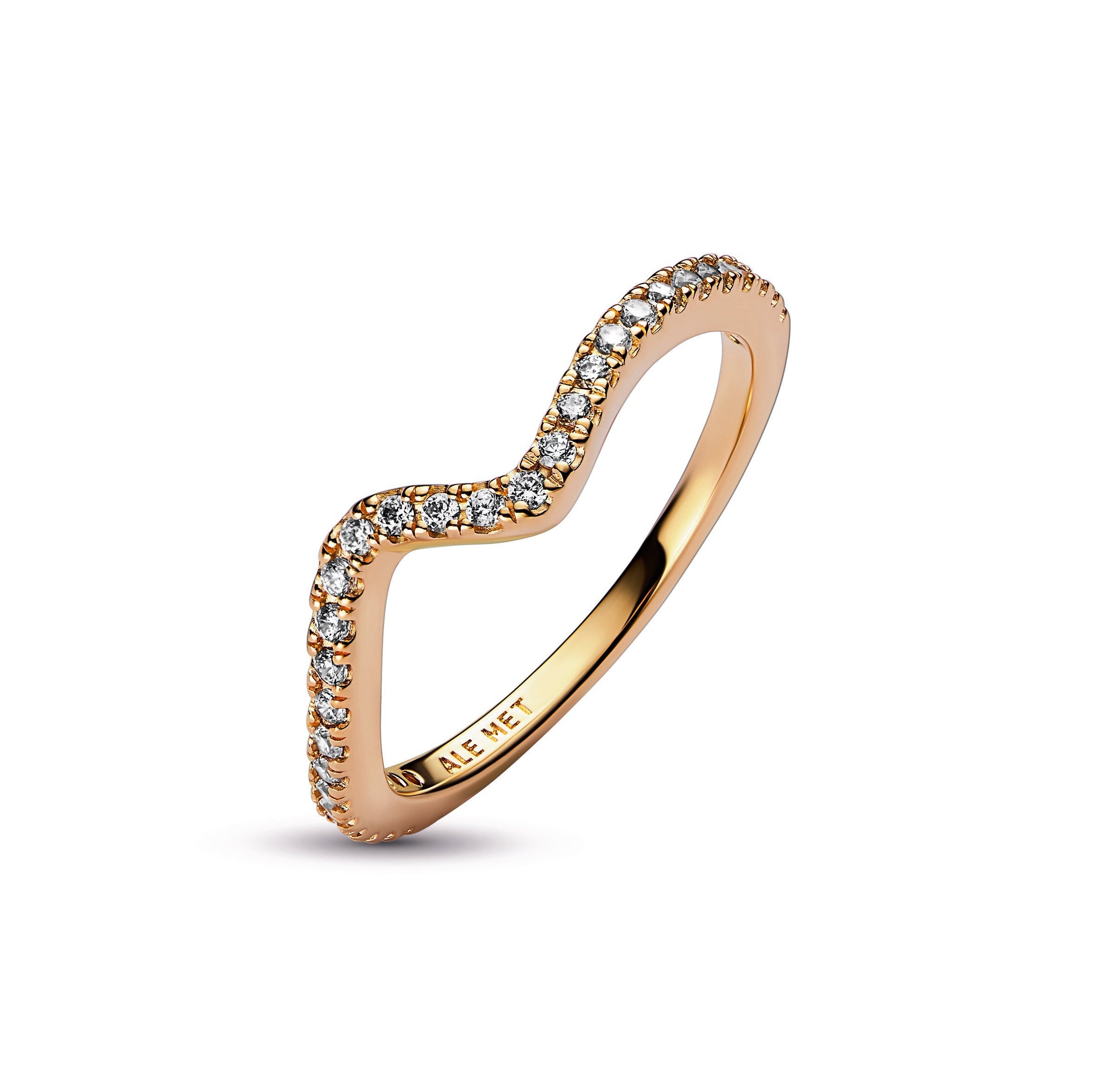 PANDORA Sparkling Wave Ring 14K Gold Plated Unique Metal Blend Rings Statement Ring Jewelry Gift