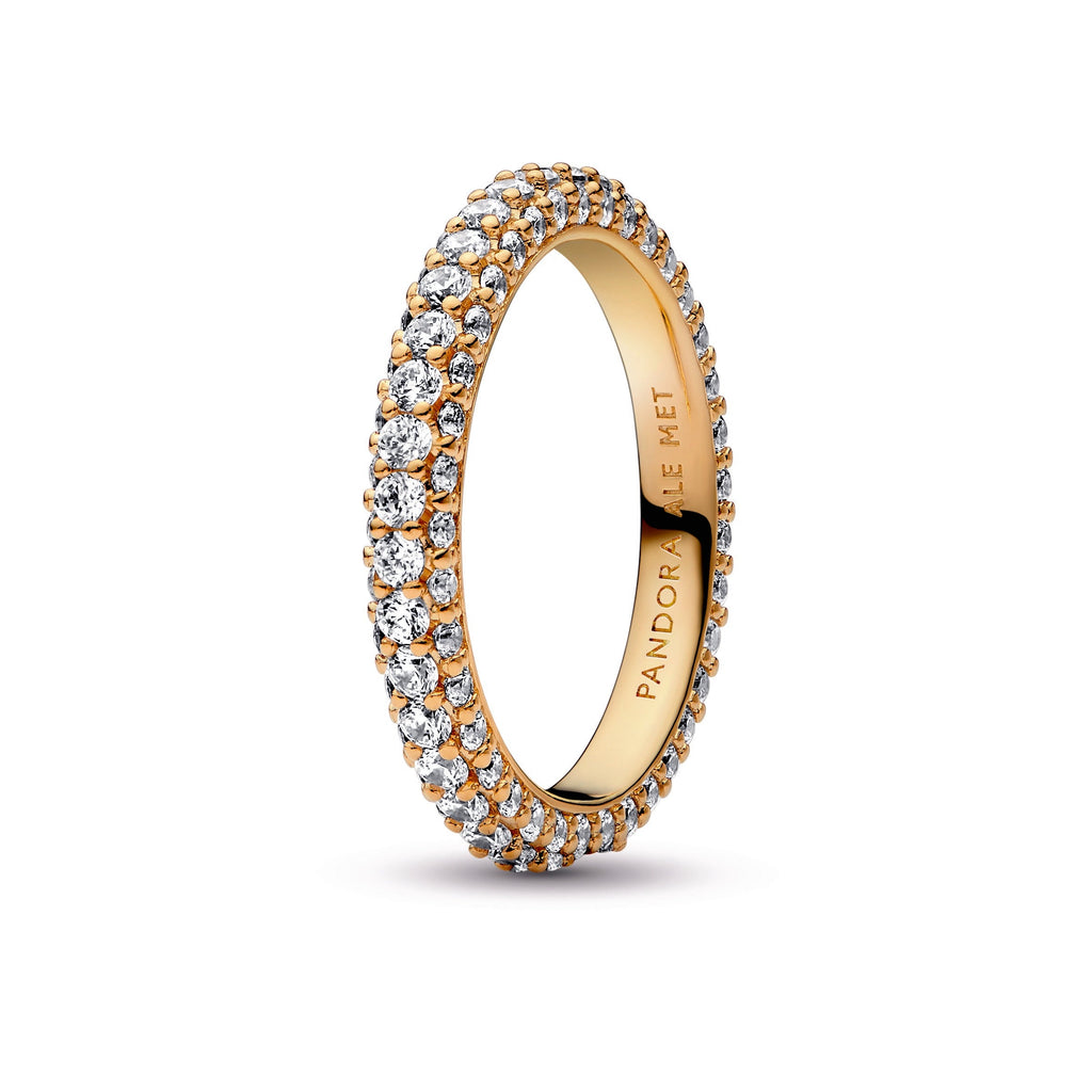 PANDORA Timeless Pavé Single-row Ring 14K Gold Plated Unique Metal Blend Rose Gold Weddings Rings Statement Ring Jewelry Gift