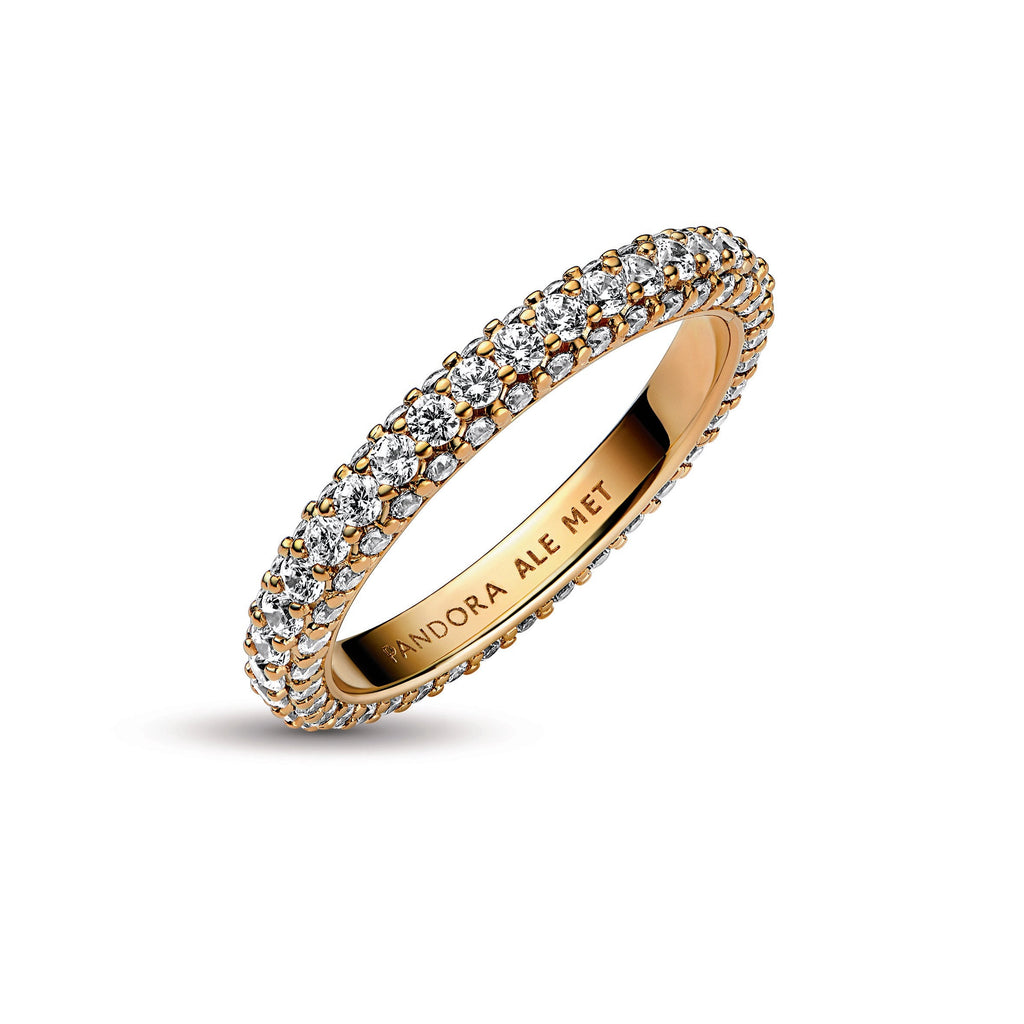 PANDORA Timeless Pavé Single-row Ring 14K Gold Plated Unique Metal Blend Rose Gold Weddings Rings Statement Ring Jewelry Gift