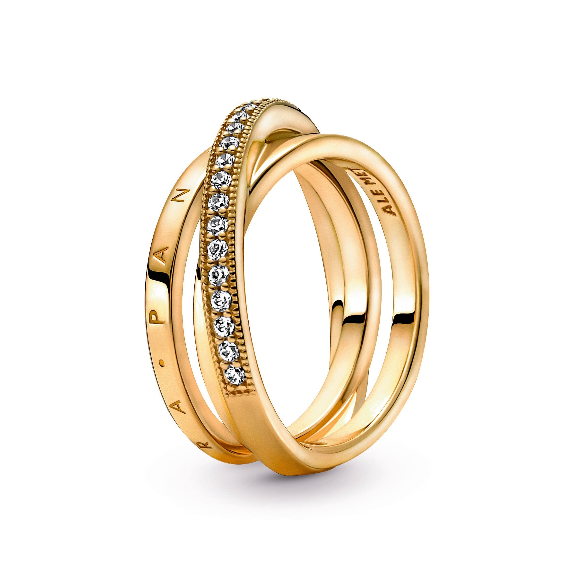 PANDORA Crossover Pavé Triple Band Ring 14K Gold Plated Unique Metal Blend Rings Statement Ring Jewelry Gift