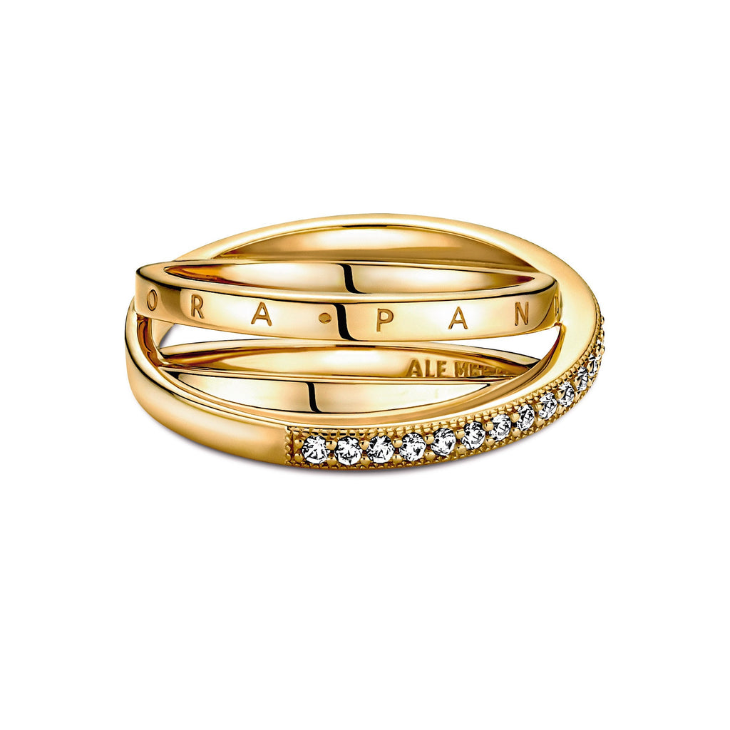 PANDORA Crossover Pavé Triple Band Ring 14K Gold Plated Unique Metal Blend Rings Statement Ring Jewelry Gift