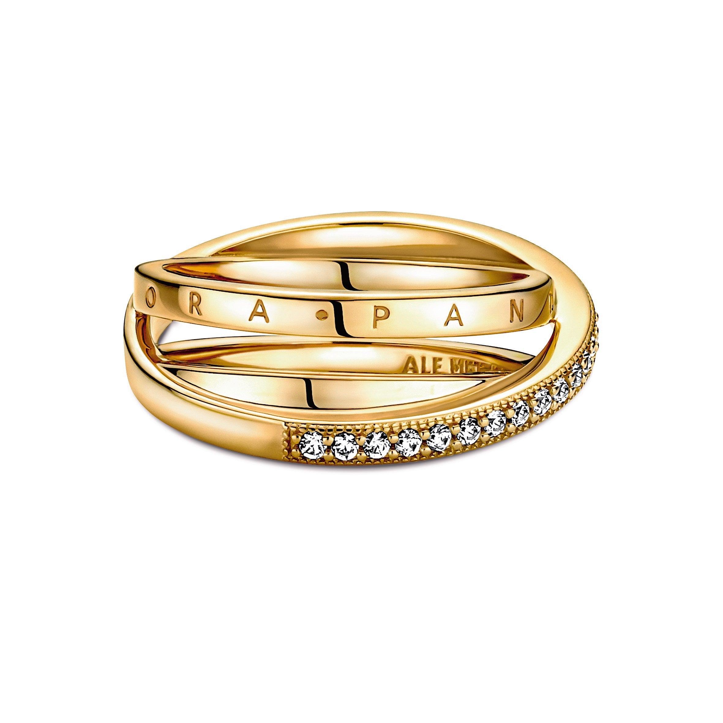 PANDORA Crossover Pavé Triple Band Ring 14K Gold Plated Unique Metal Blend Rings Statement Ring Jewelry Gift