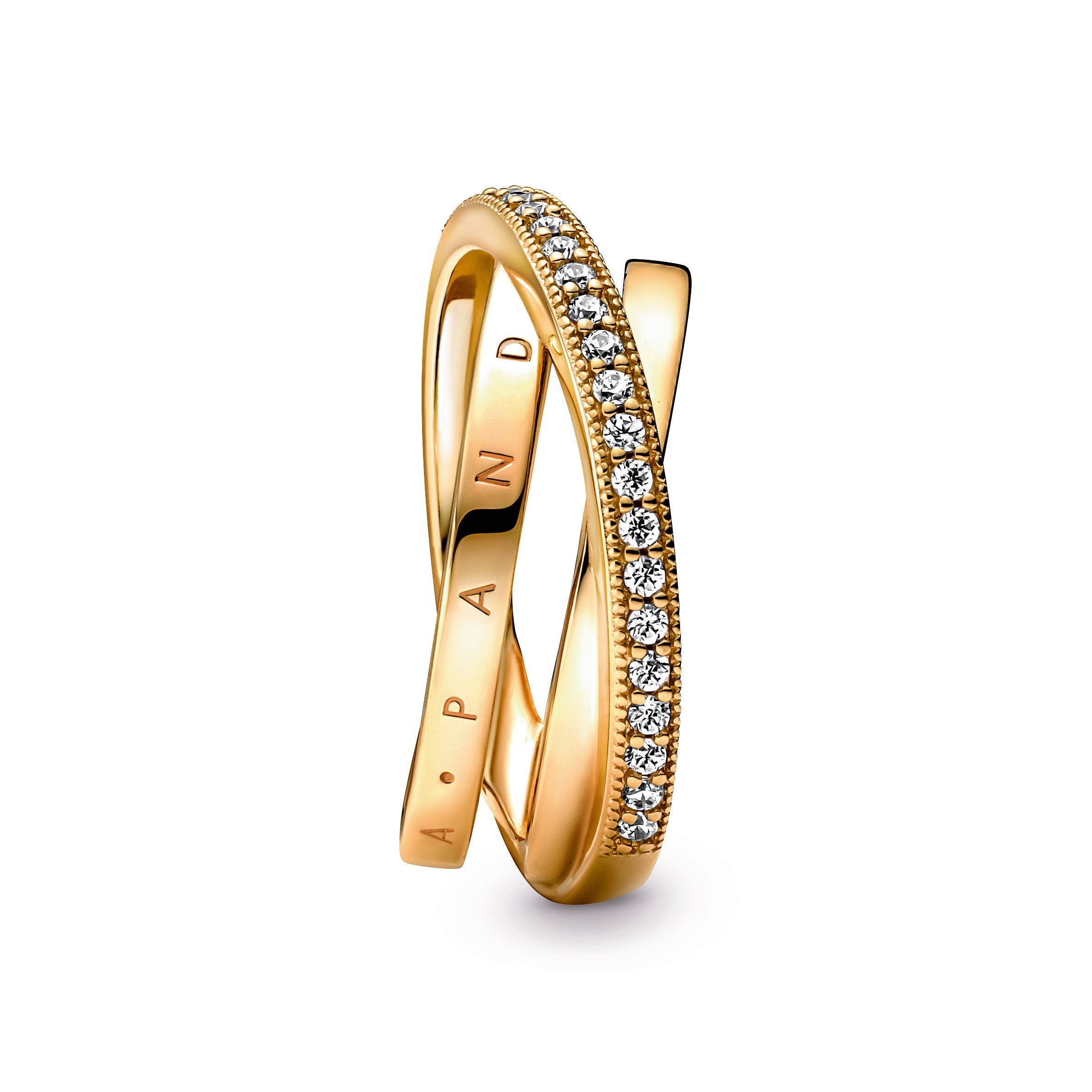 PANDORA Crossover Pavé Triple Band Ring 14K Gold Plated Unique Metal Blend Rings Statement Ring Jewelry Gift